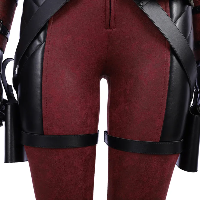 Lady Deadpool Cosplay Costume Red Leather Bodysuit Halloween Party Suit