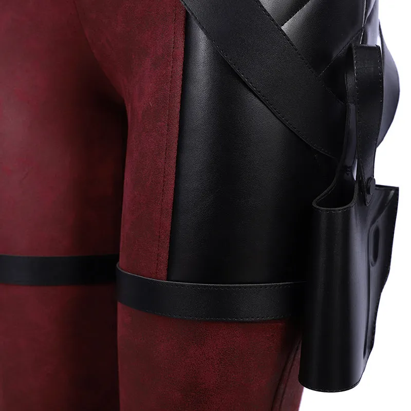 Lady Deadpool Cosplay Costume Red Leather Bodysuit Halloween Party Suit