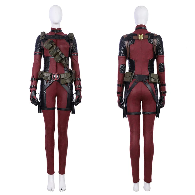 Lady Deadpool Cosplay Costume Red Leather Bodysuit Halloween Party Suit