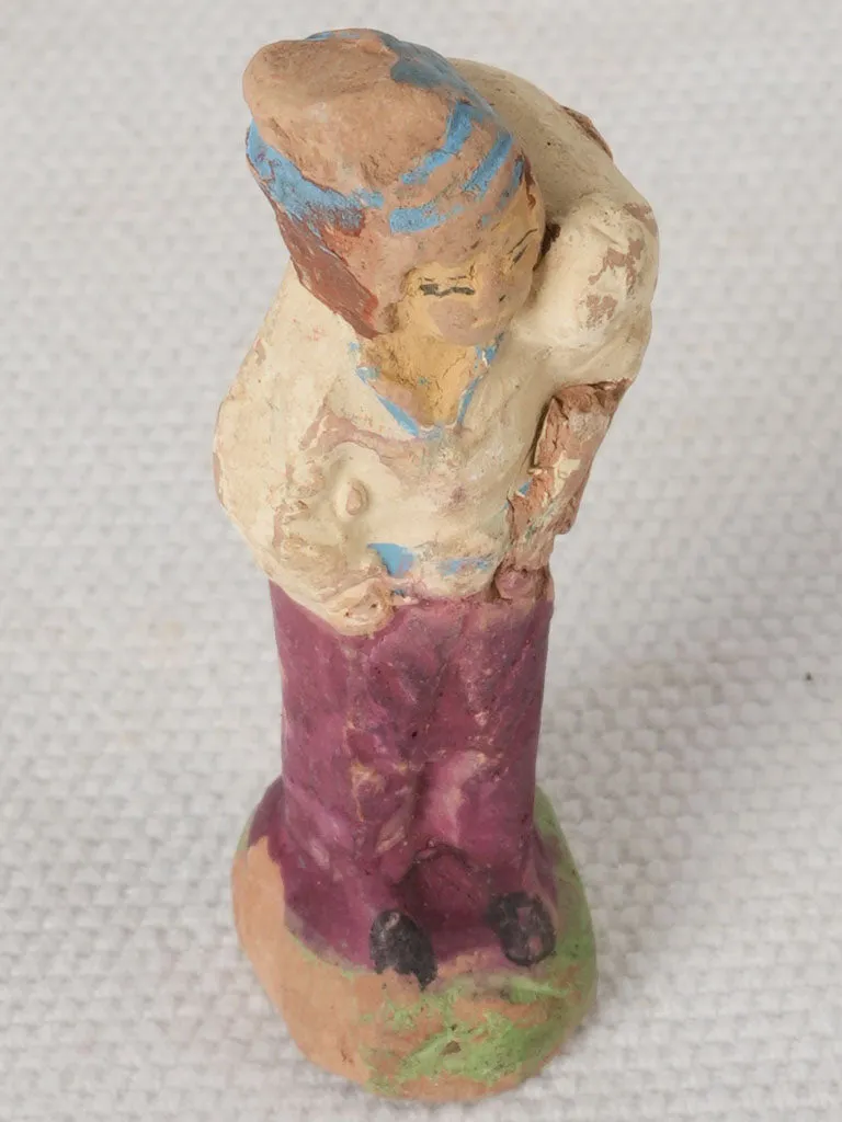 Late 19th / Early 20th Century Handmade Terracotta Santon Figure with Sack