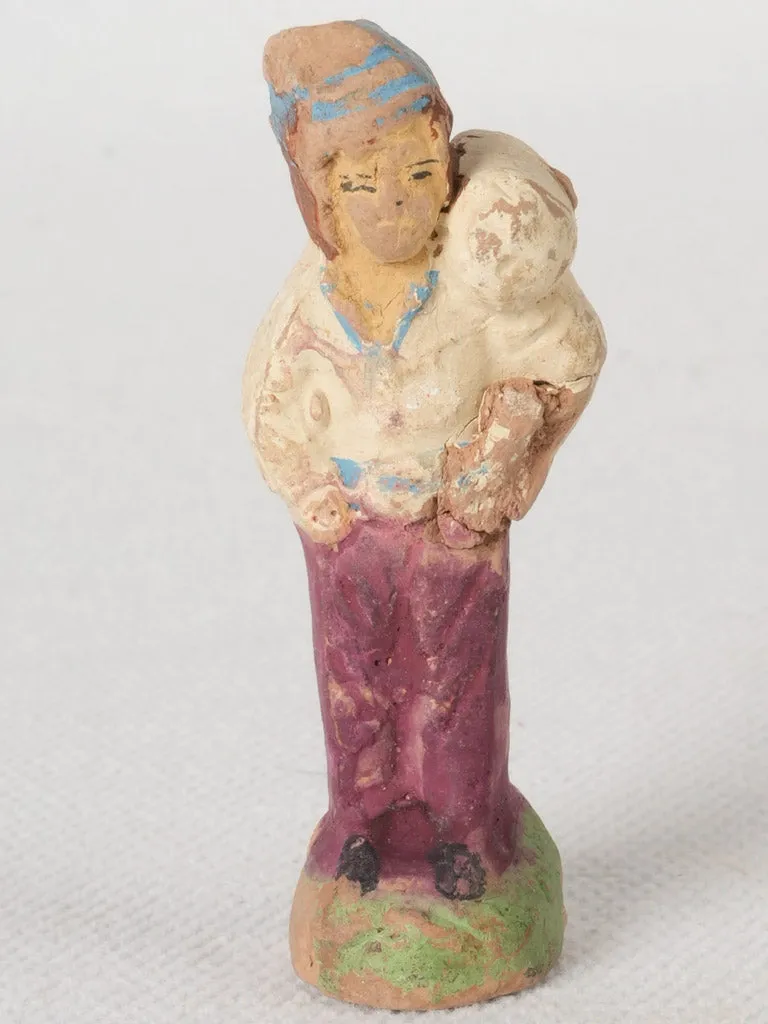 Late 19th / Early 20th Century Handmade Terracotta Santon Figure with Sack