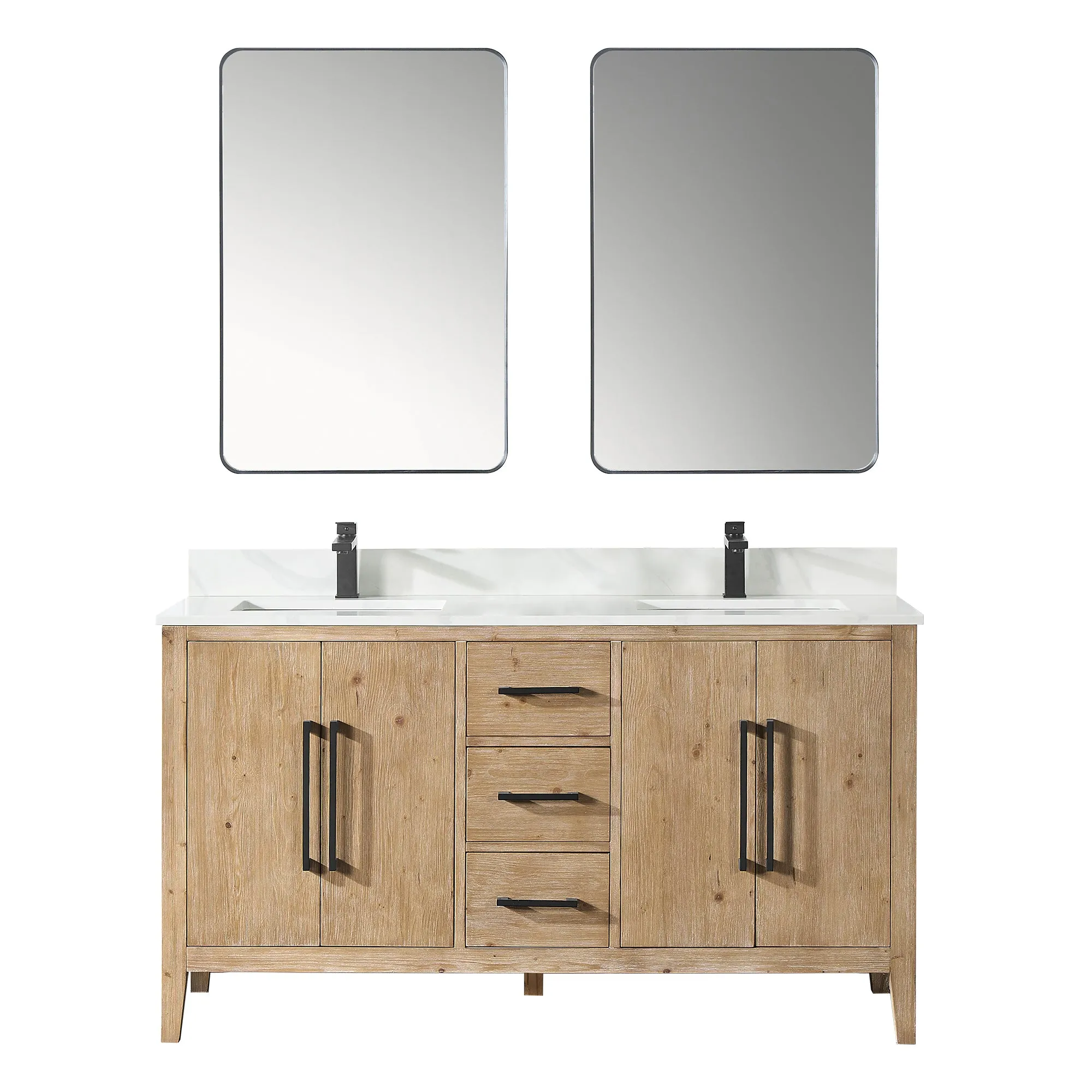 Laurel 60" Double Bathroom Vanity with Calacatta White Quartz Countertop