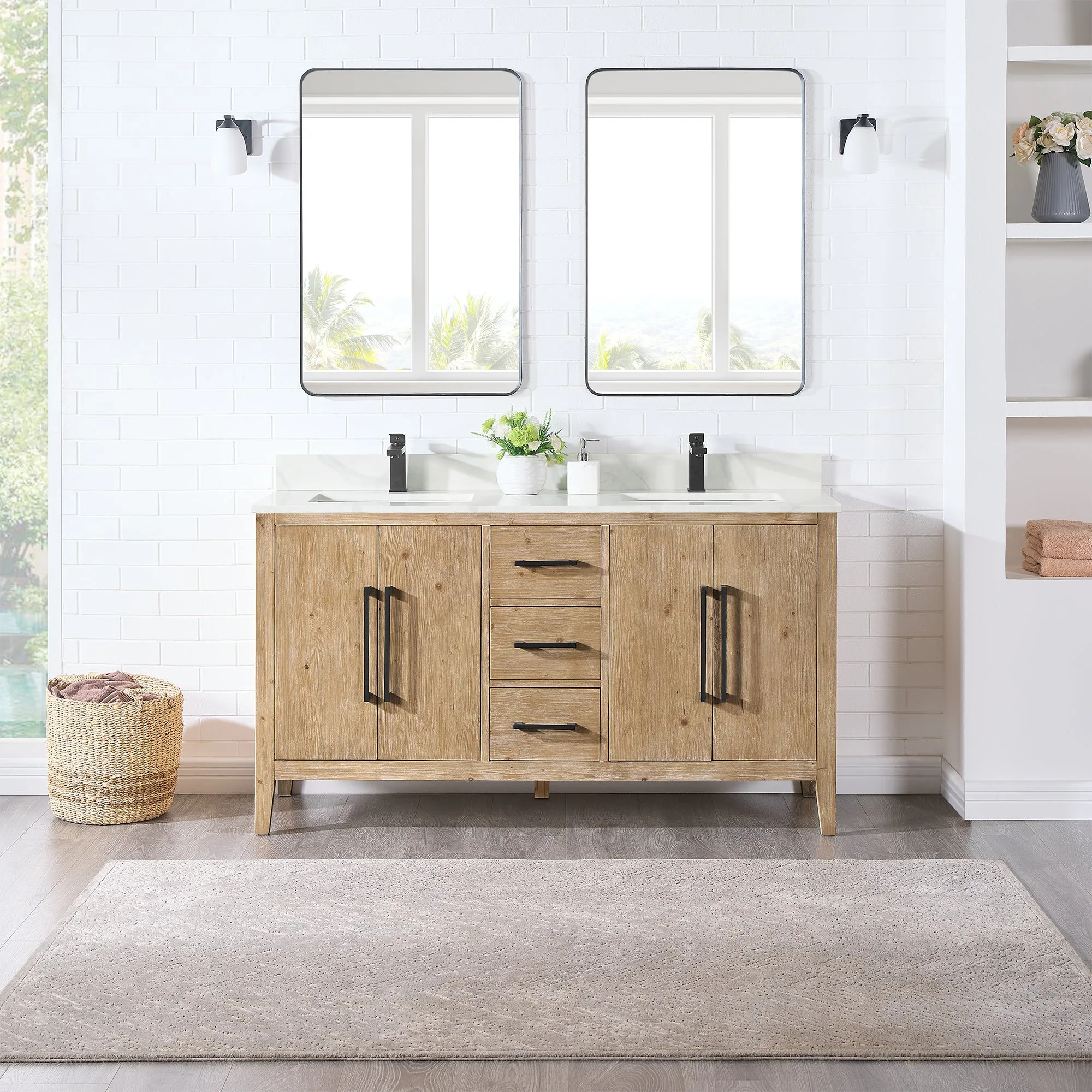 Laurel 60" Double Bathroom Vanity with Calacatta White Quartz Countertop