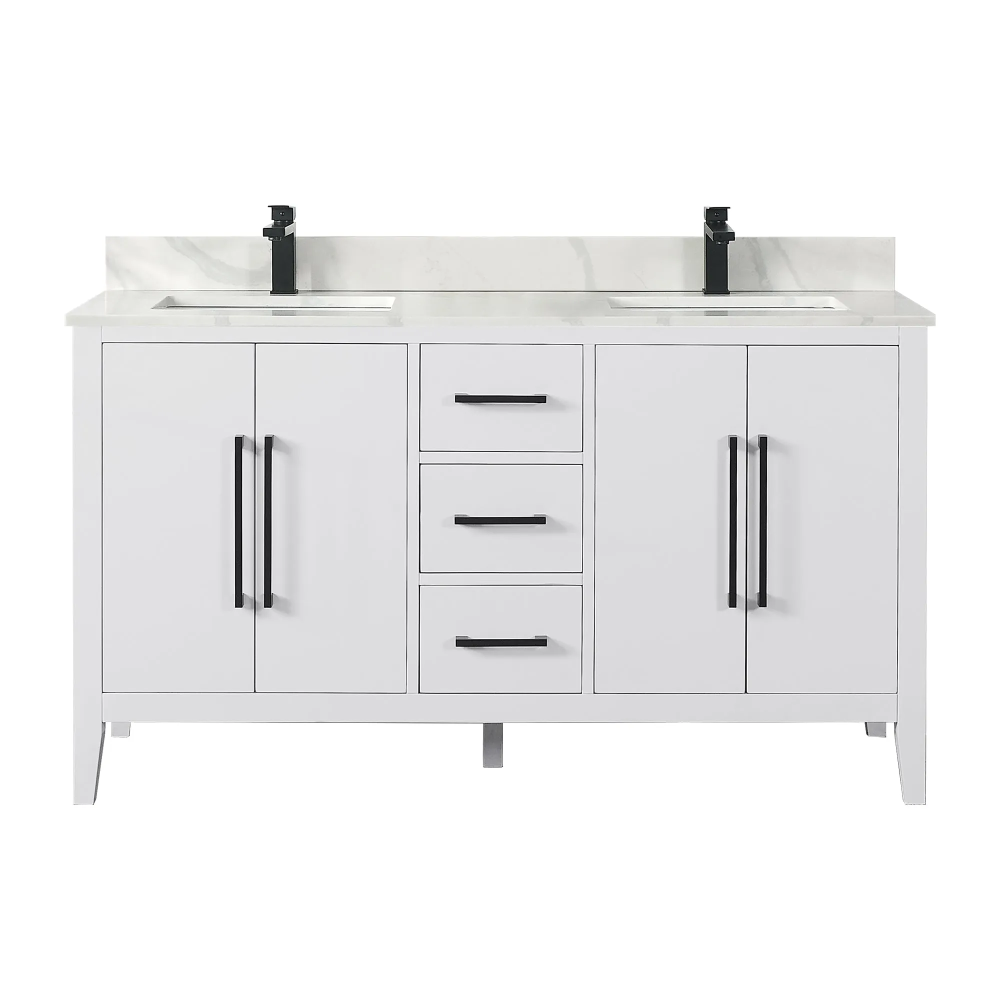 Laurel 60" Double Bathroom Vanity with Calacatta White Quartz Countertop