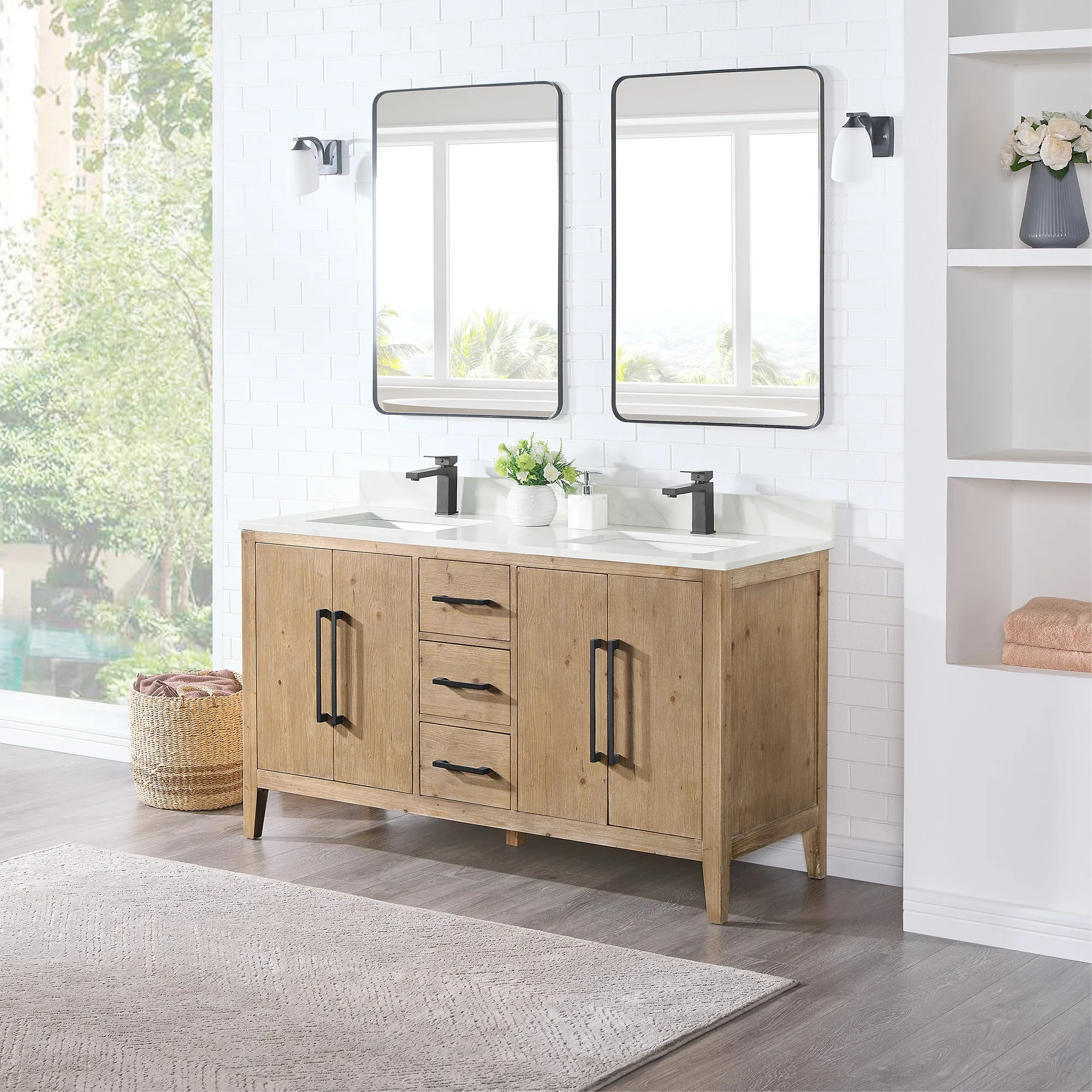 Laurel 60" Double Bathroom Vanity with Calacatta White Quartz Countertop