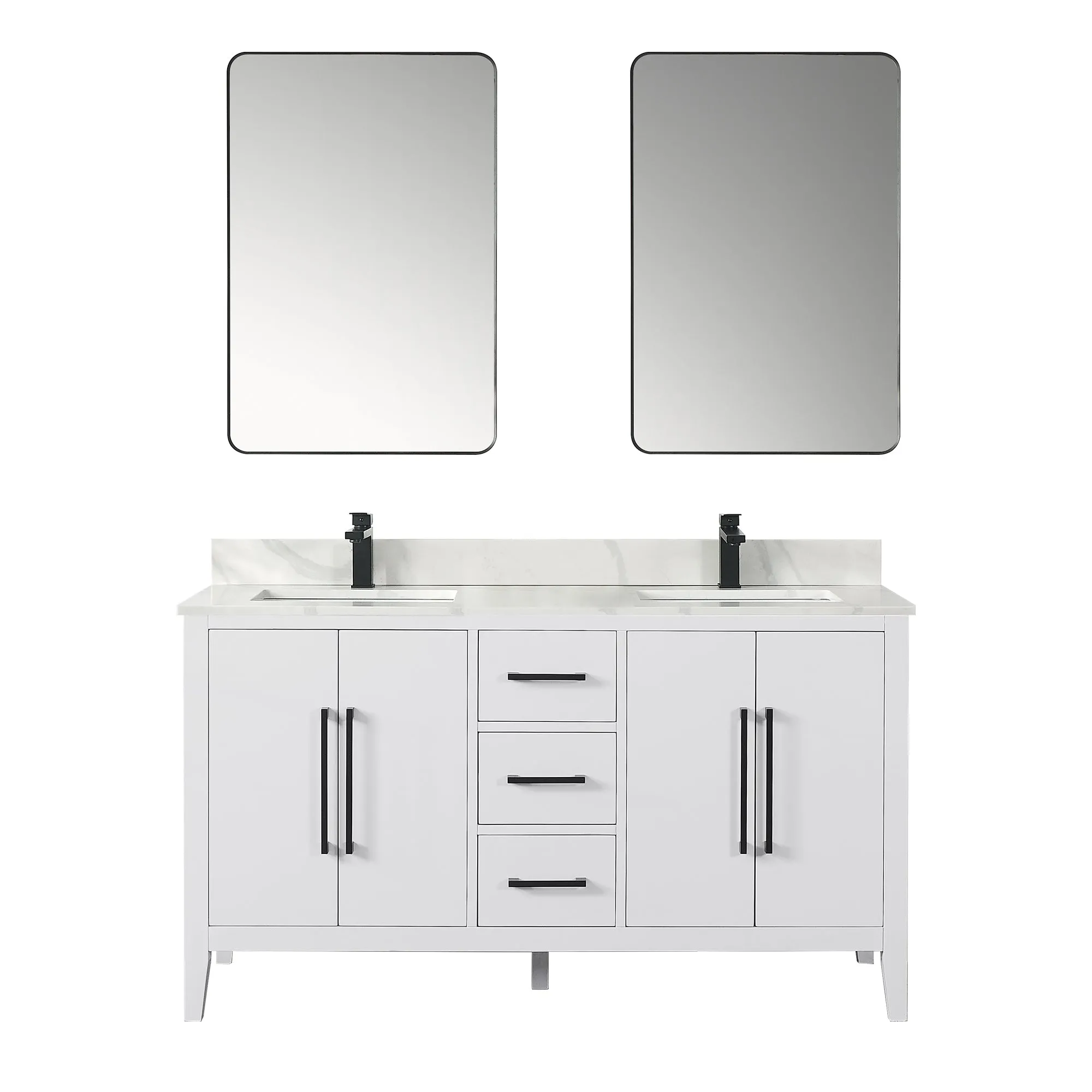 Laurel 60" Double Bathroom Vanity with Calacatta White Quartz Countertop