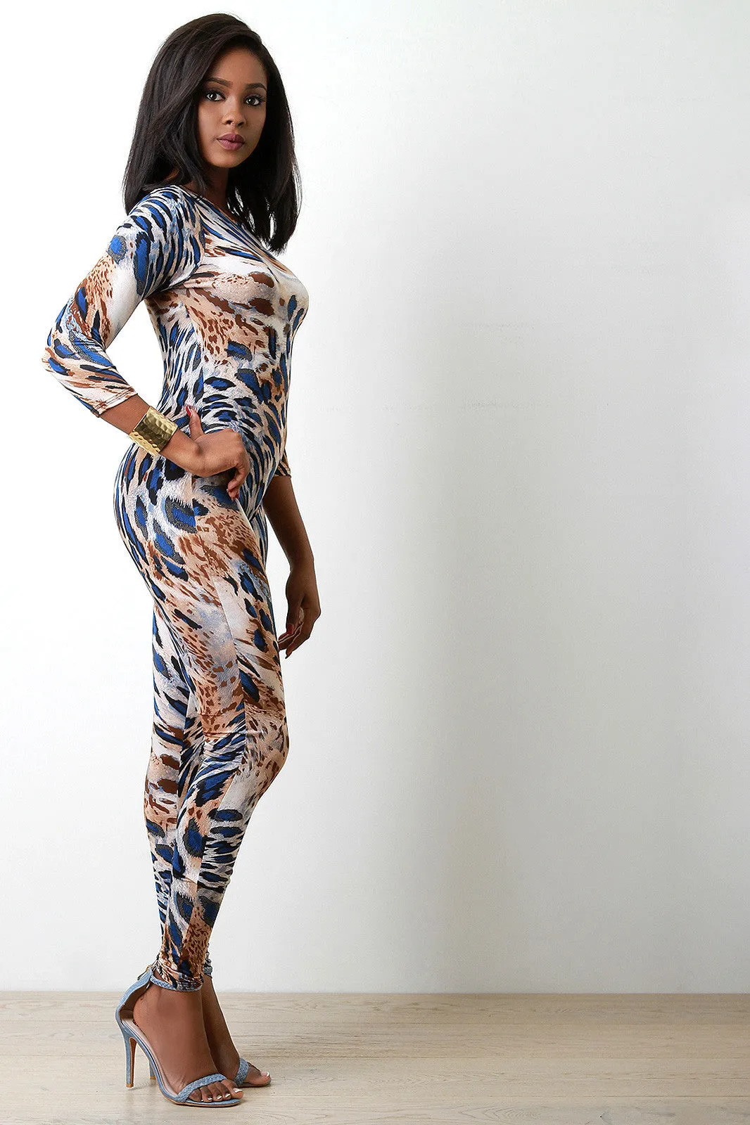 Leopard Print Round Neck Jumpsuit