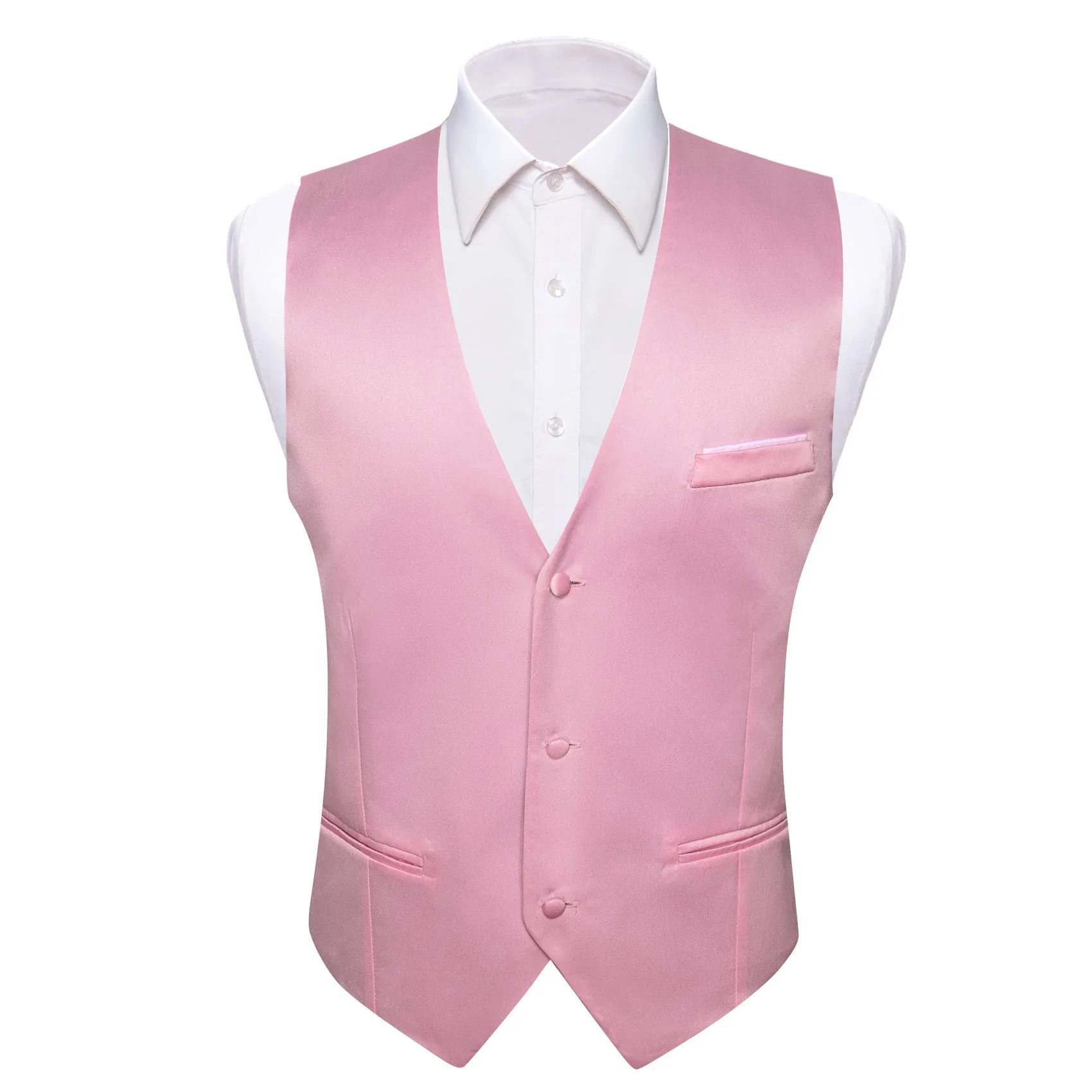 Light Pink Solid Silk Men's Vest Bow Tie Set Waistcoat Suit Set