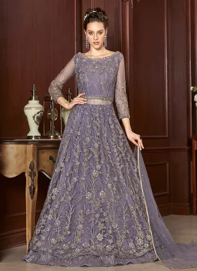 Lilac Purple Embroidered Anarkali Lehenga Suit