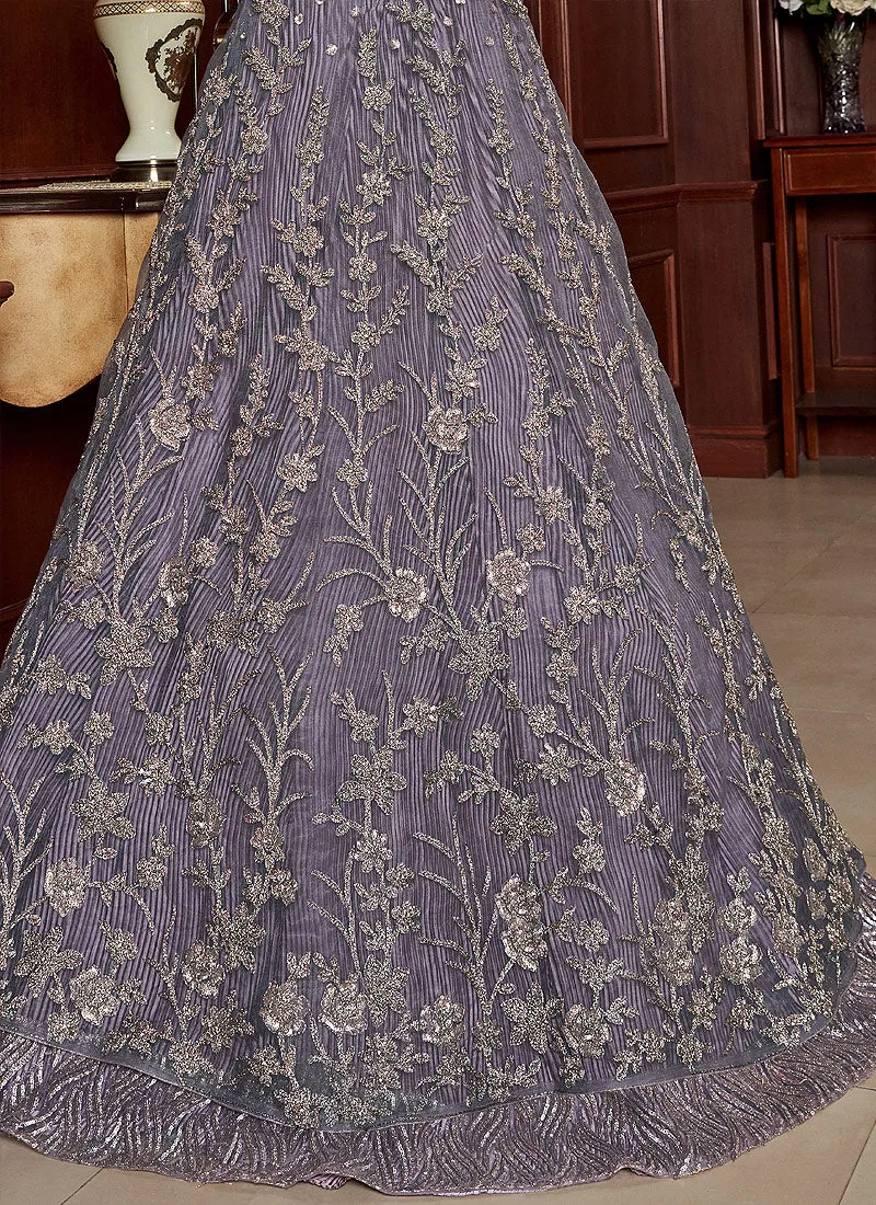 Lilac Purple Embroidered Anarkali Lehenga Suit