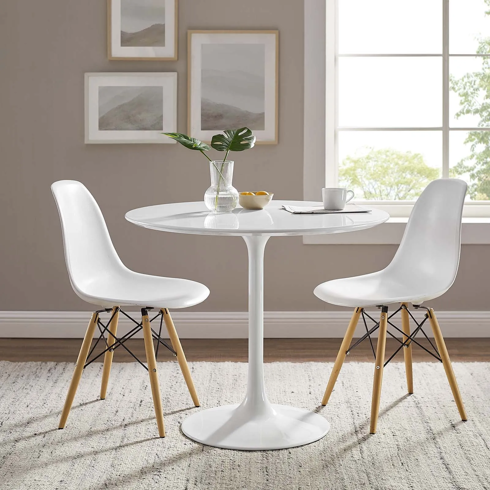 Lippa 36" Round Wood Top Dining Table White EEI-1116-WHI