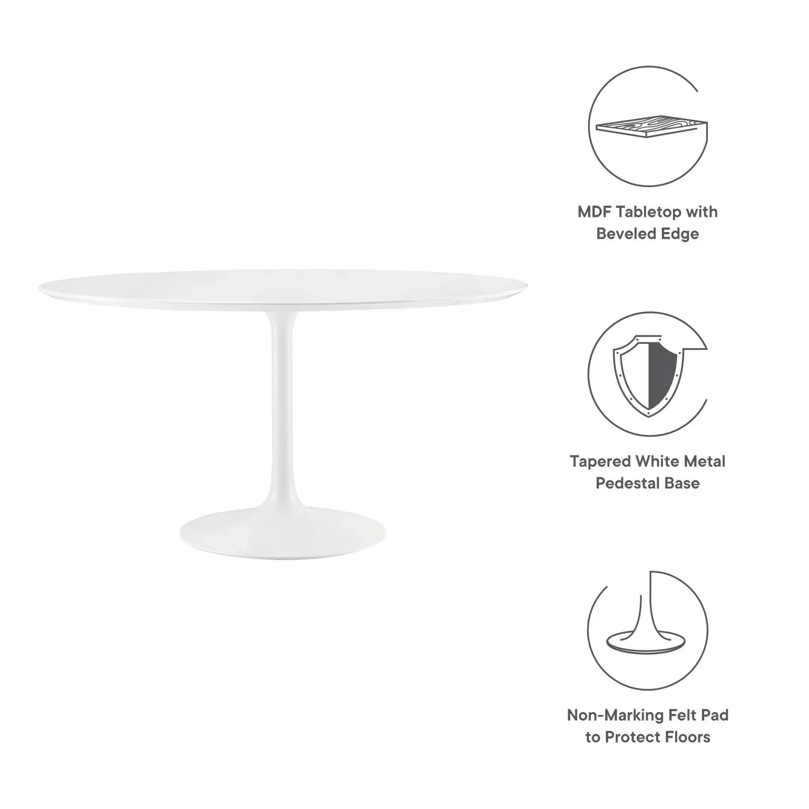 Lippa 54" Round Wood Top Dining Table White EEI-1119-WHI