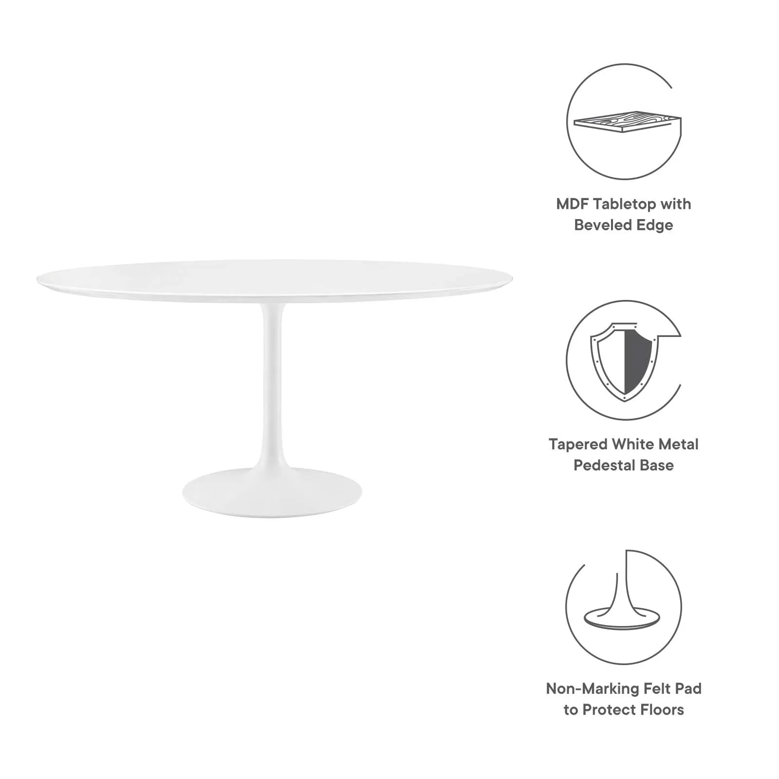 Lippa 60" Round Wood Top Dining Table White EEI-1120-WHI