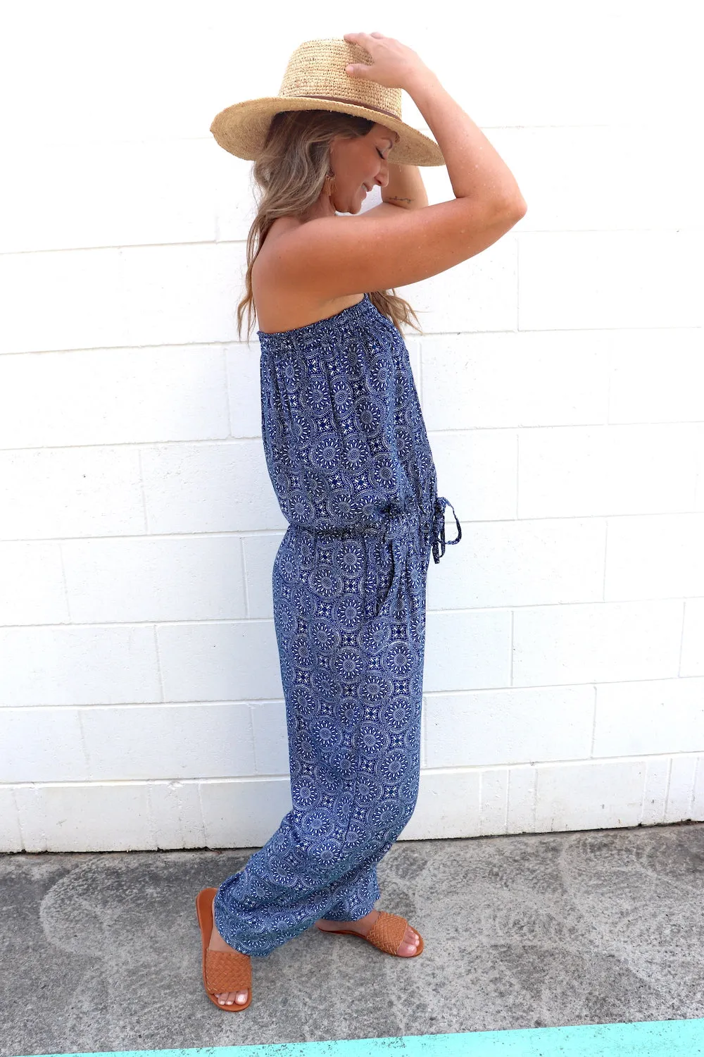 Living It Up Long Jumpsuit In Nautic Blue