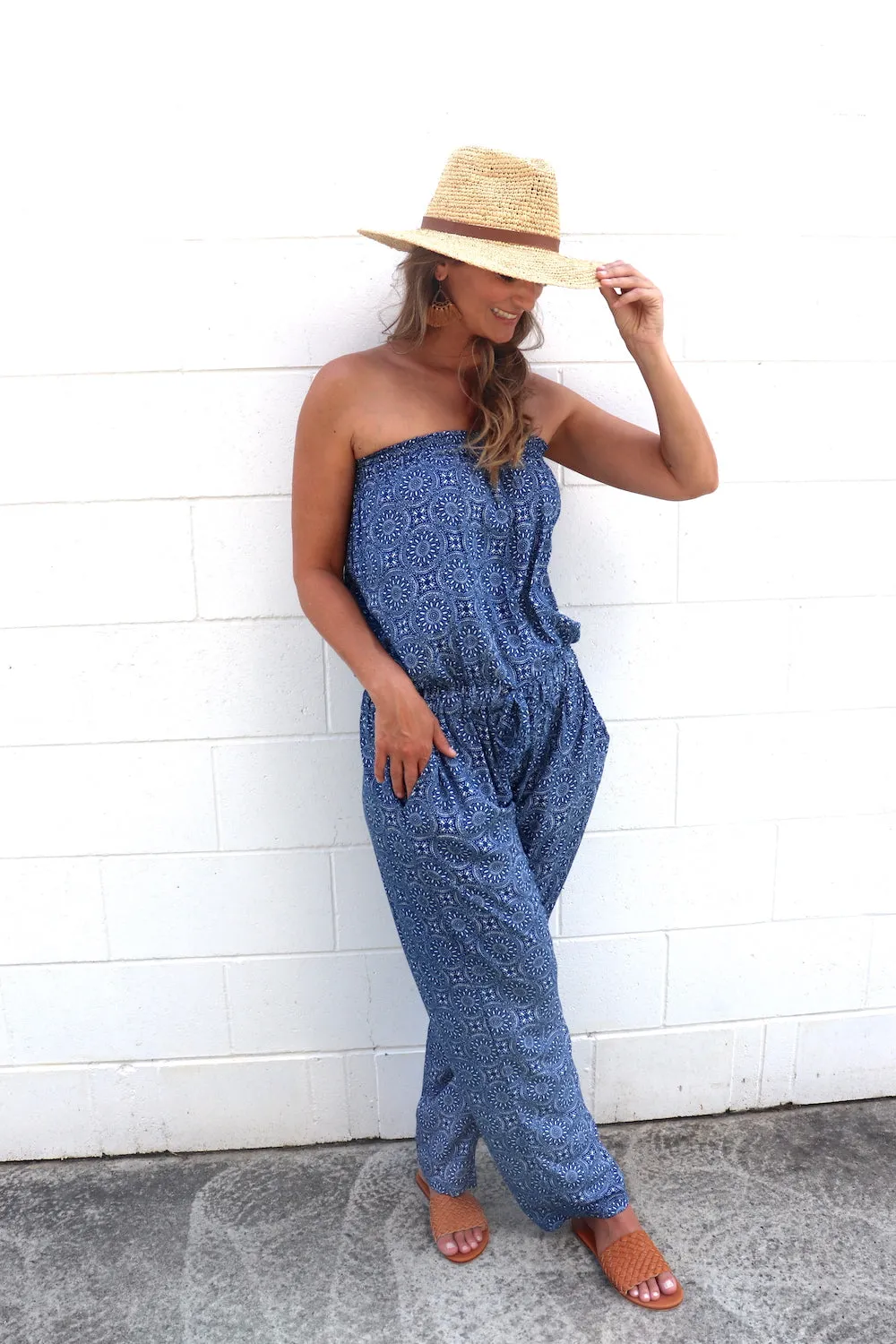 Living It Up Long Jumpsuit In Nautic Blue