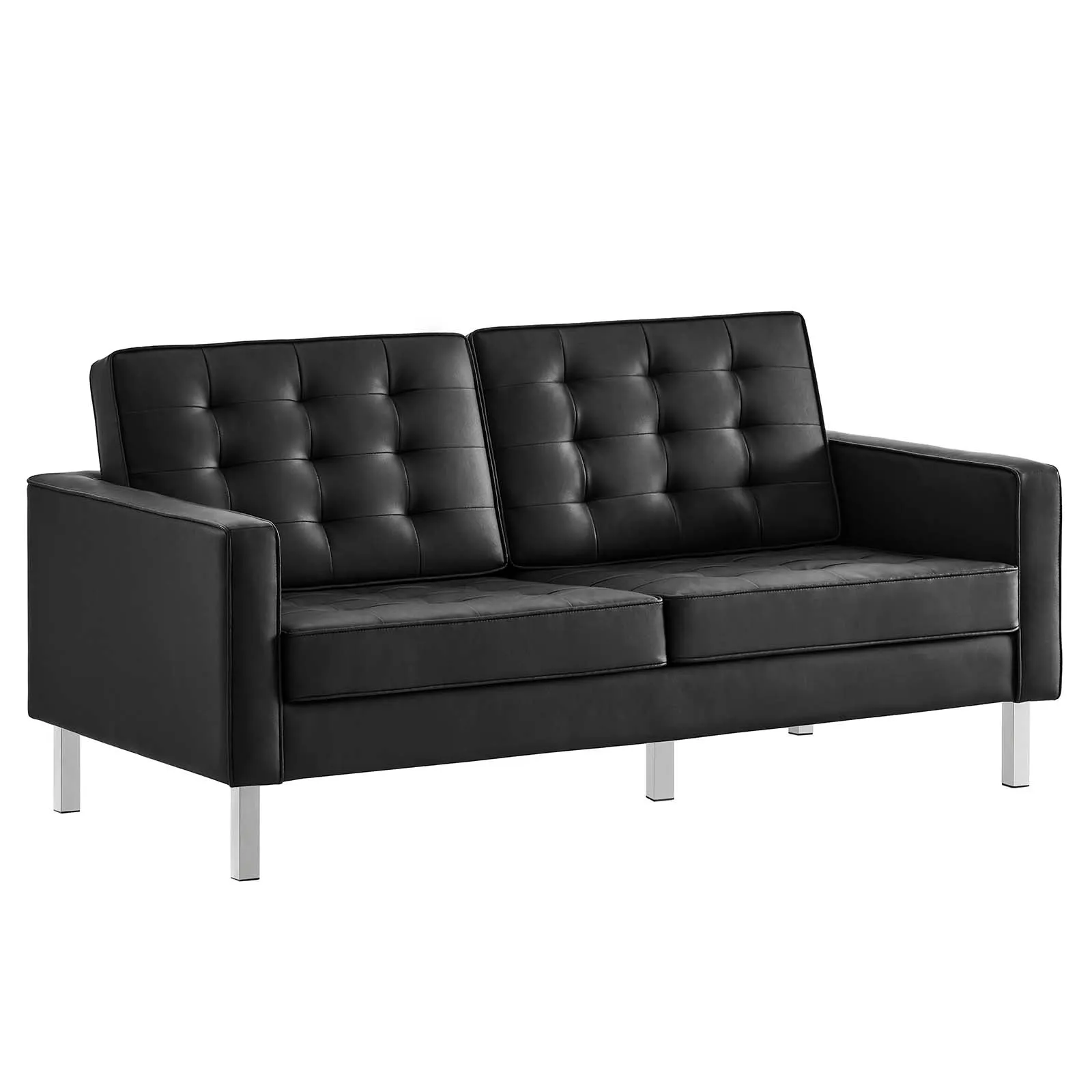 Loft Tufted Vegan Leather 2-Piece Furniture Set Silver Black EEI-4106-SLV-BLK-SET