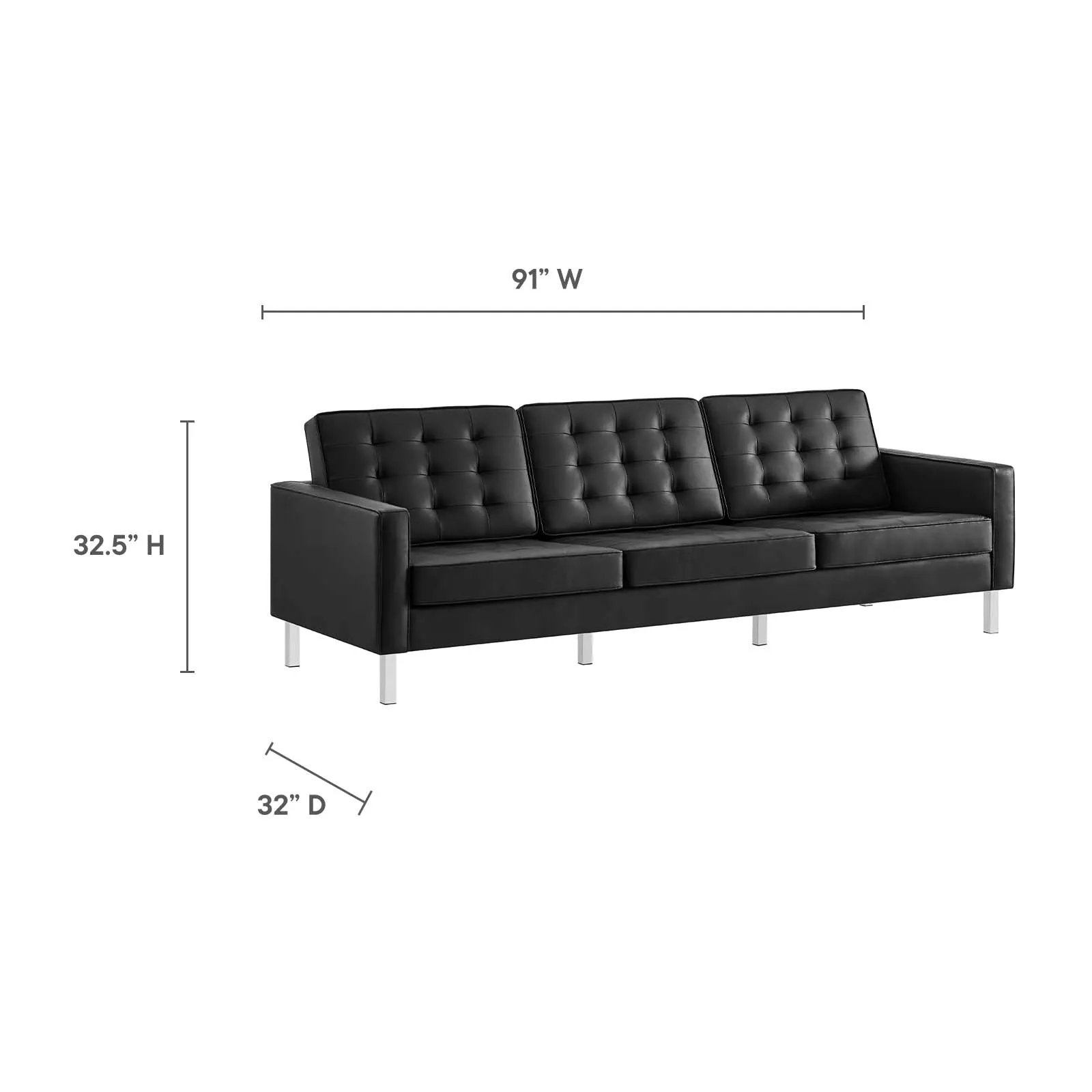 Loft Tufted Vegan Leather 2-Piece Furniture Set Silver Black EEI-4106-SLV-BLK-SET