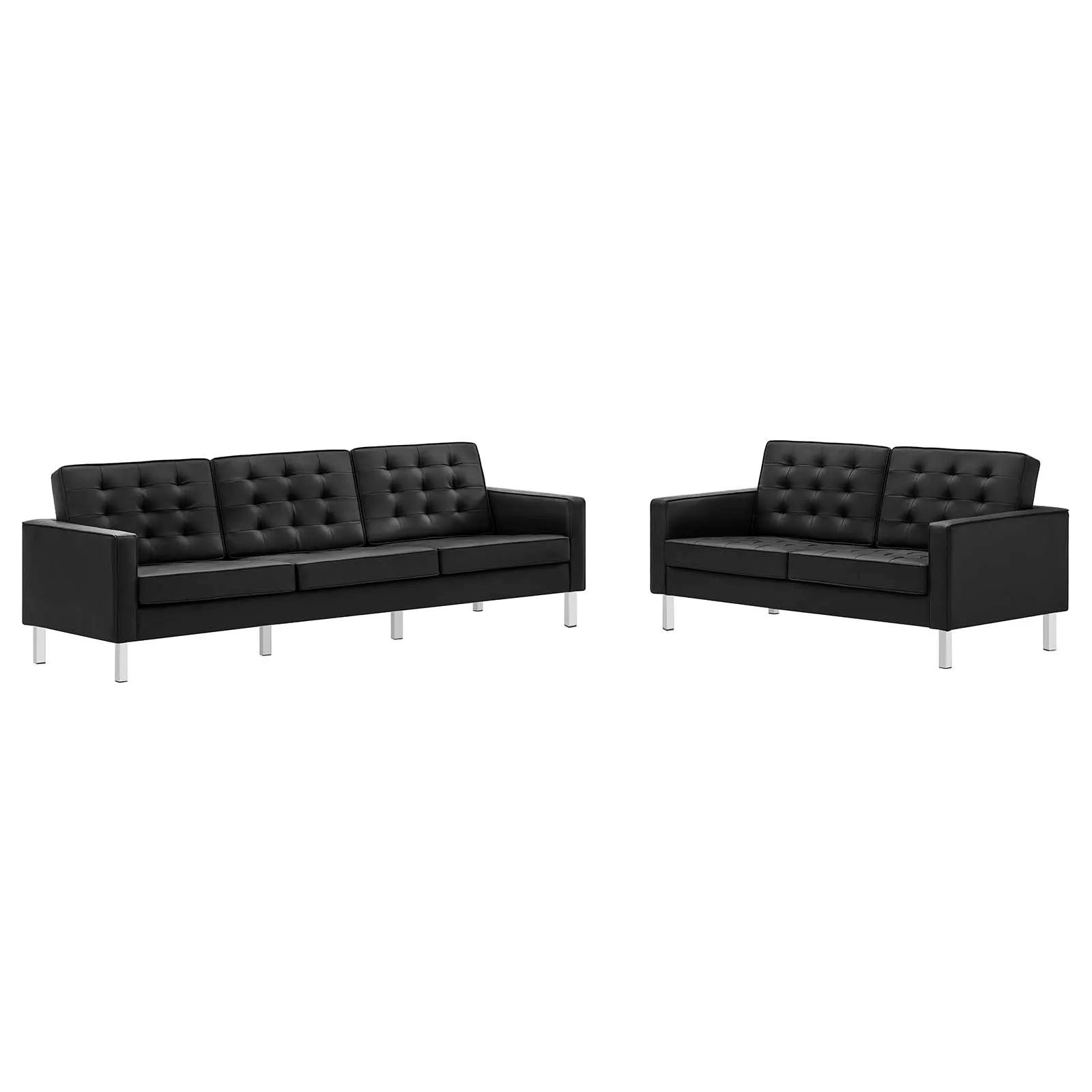 Loft Tufted Vegan Leather 2-Piece Furniture Set Silver Black EEI-4106-SLV-BLK-SET