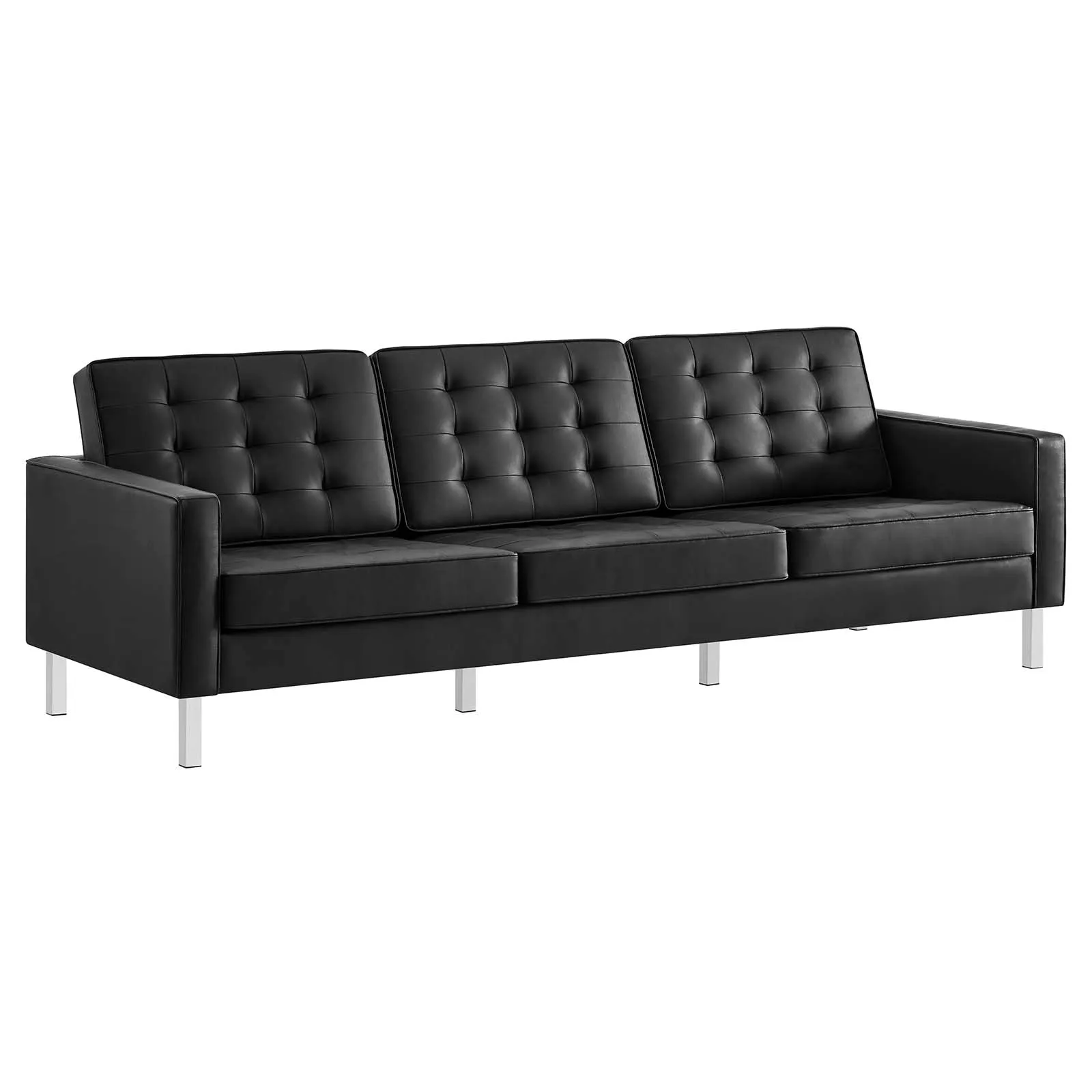 Loft Tufted Vegan Leather 2-Piece Furniture Set Silver Black EEI-4106-SLV-BLK-SET