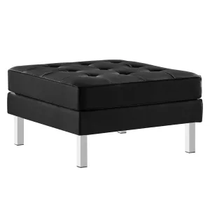 Loft Tufted Vegan Leather Ottoman Silver Black EEI-3394-SLV-BLK