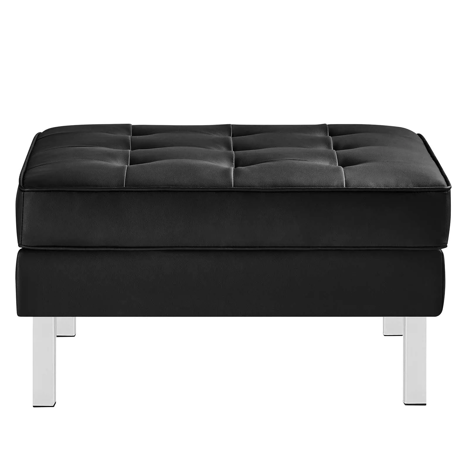 Loft Tufted Vegan Leather Ottoman Silver Black EEI-3394-SLV-BLK