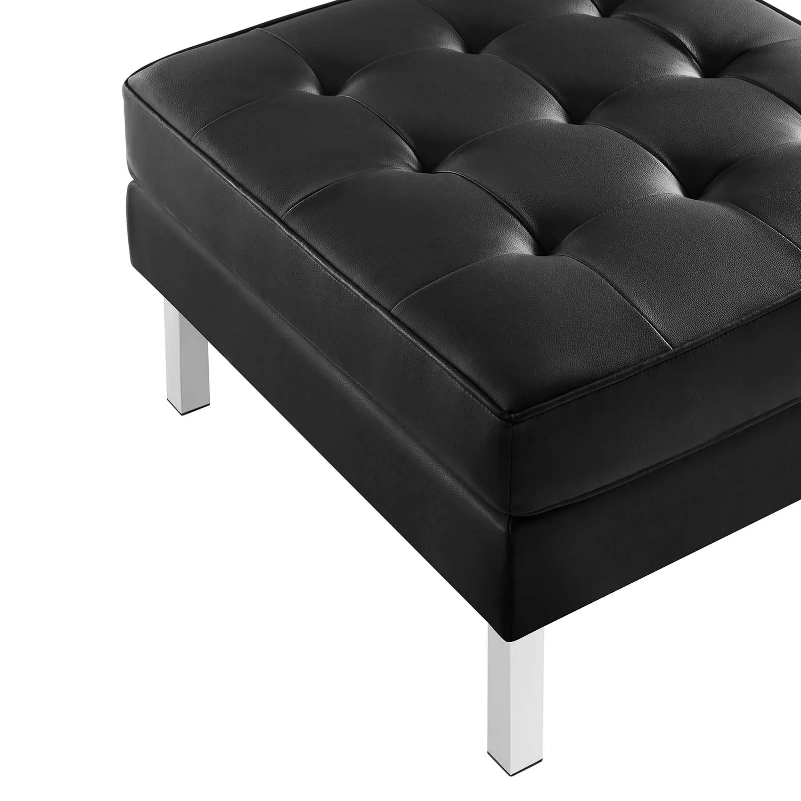 Loft Tufted Vegan Leather Ottoman Silver Black EEI-3394-SLV-BLK