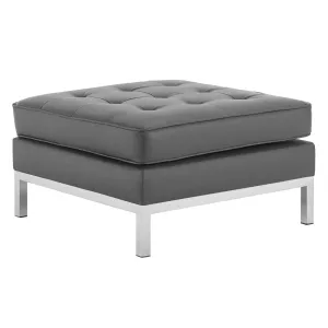 Loft Tufted Vegan Leather Ottoman Silver Gray EEI-3394-SLV-GRY