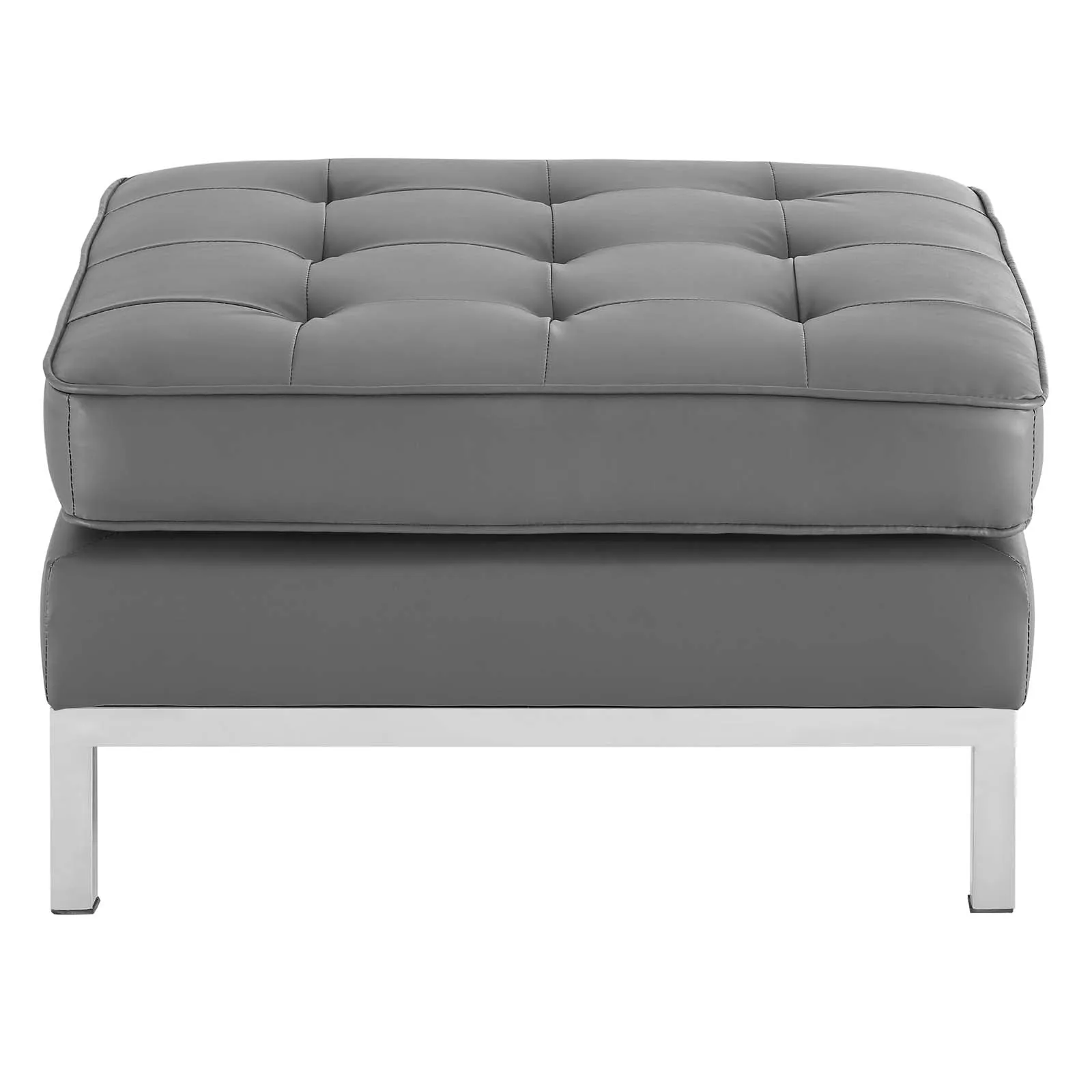 Loft Tufted Vegan Leather Ottoman Silver Gray EEI-3394-SLV-GRY