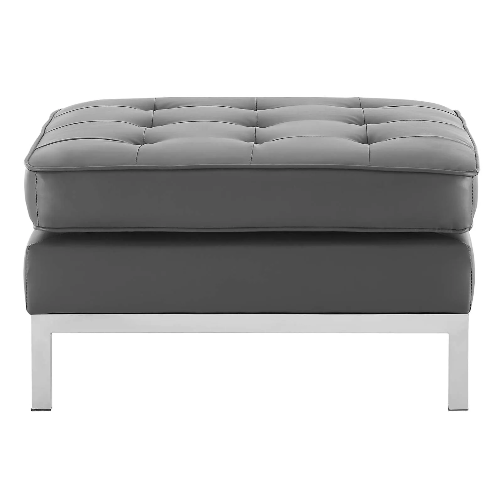 Loft Tufted Vegan Leather Ottoman Silver Gray EEI-3394-SLV-GRY