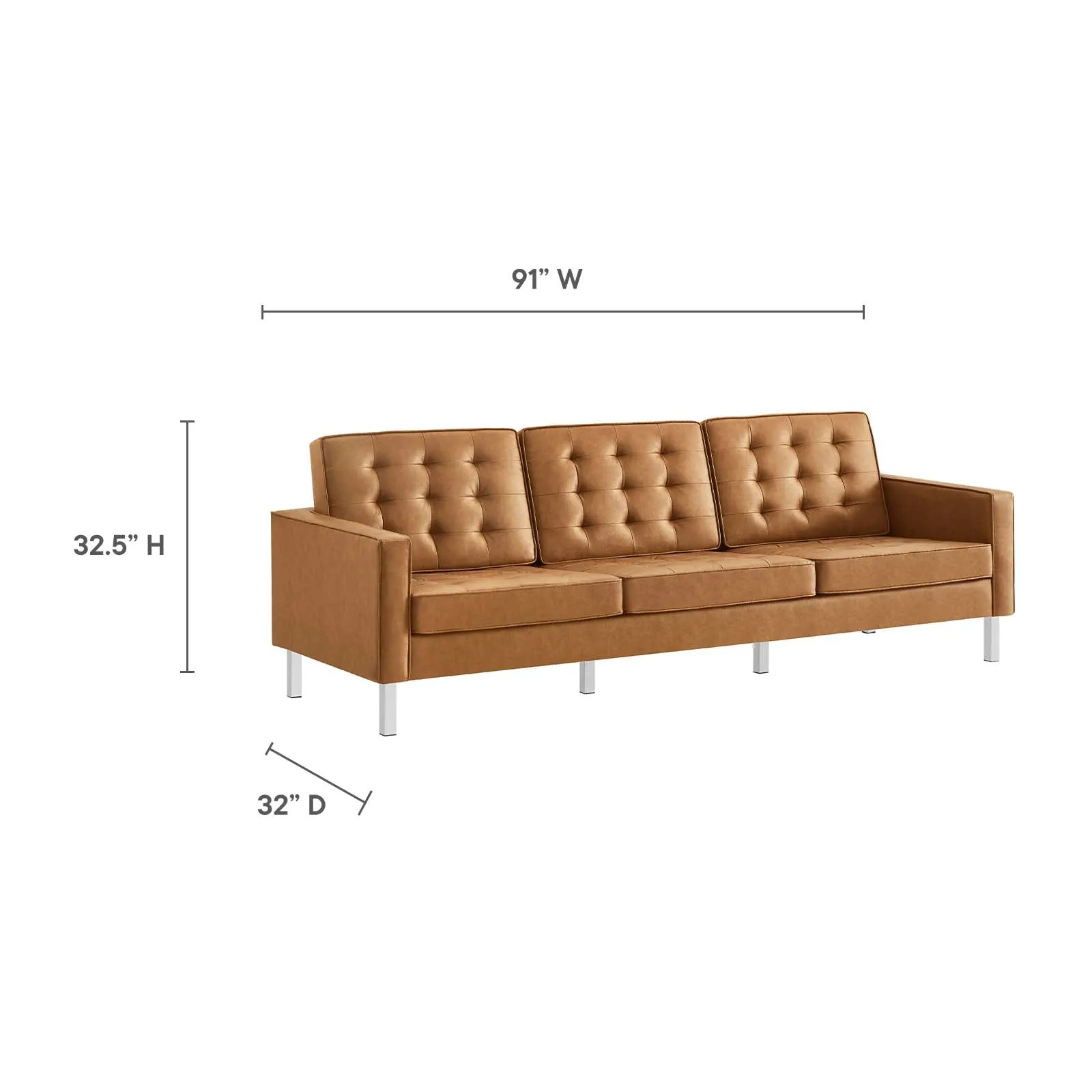 Loft Tufted Vegan Leather Sofa Silver Tan EEI-3385-SLV-TAN