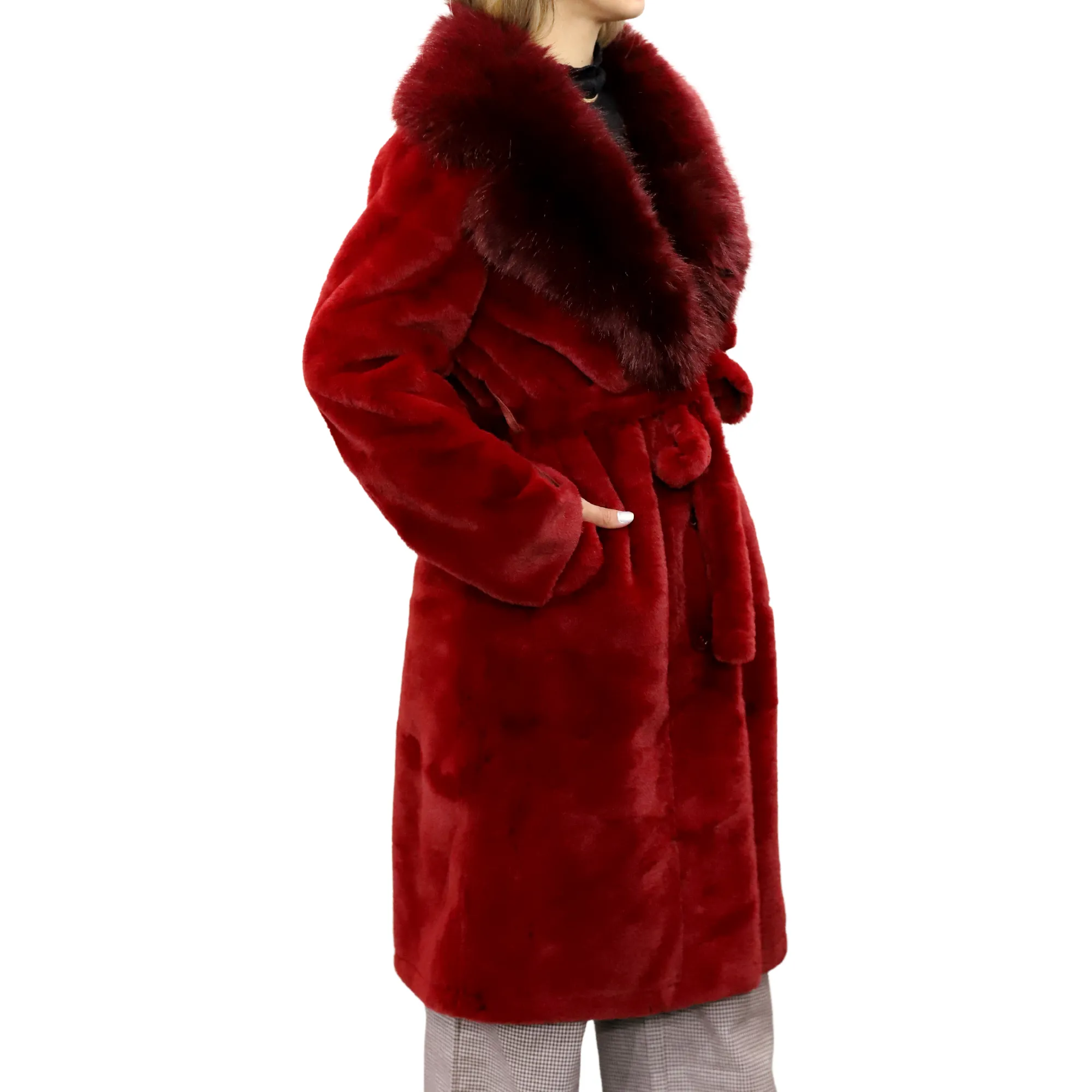 Long Faux Fur Waist Coat - Red