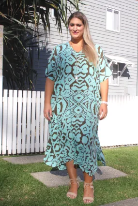 Long Kaftan - Mint/Taupe