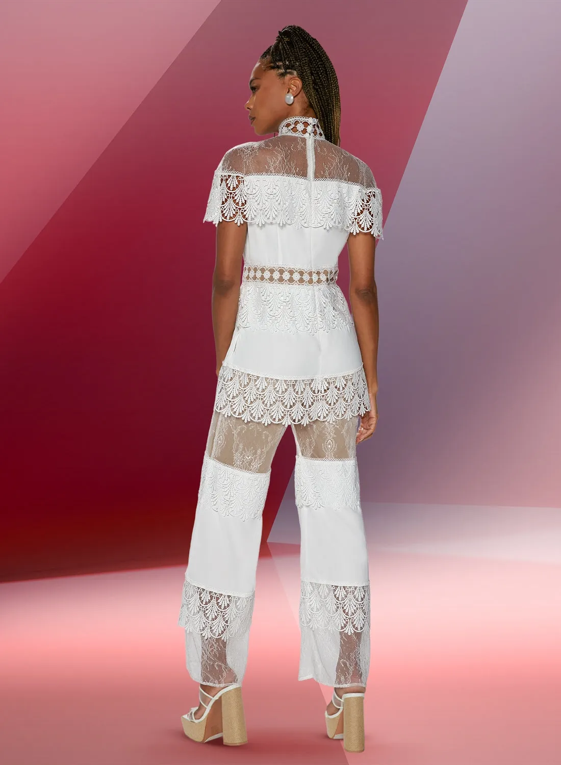 Love The Queen 17541 Lace Trim Jumpsuit