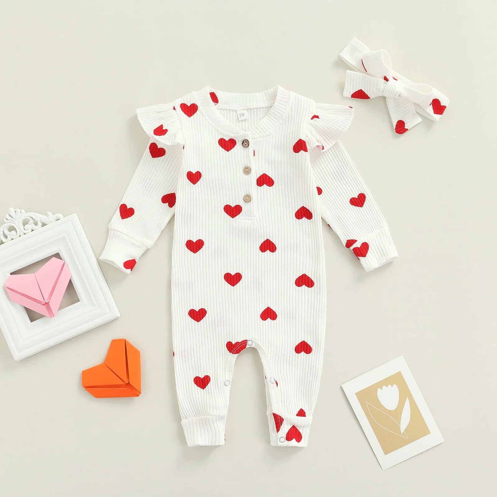 Loveheart - Baby Girl Bodysuit , Pink & White