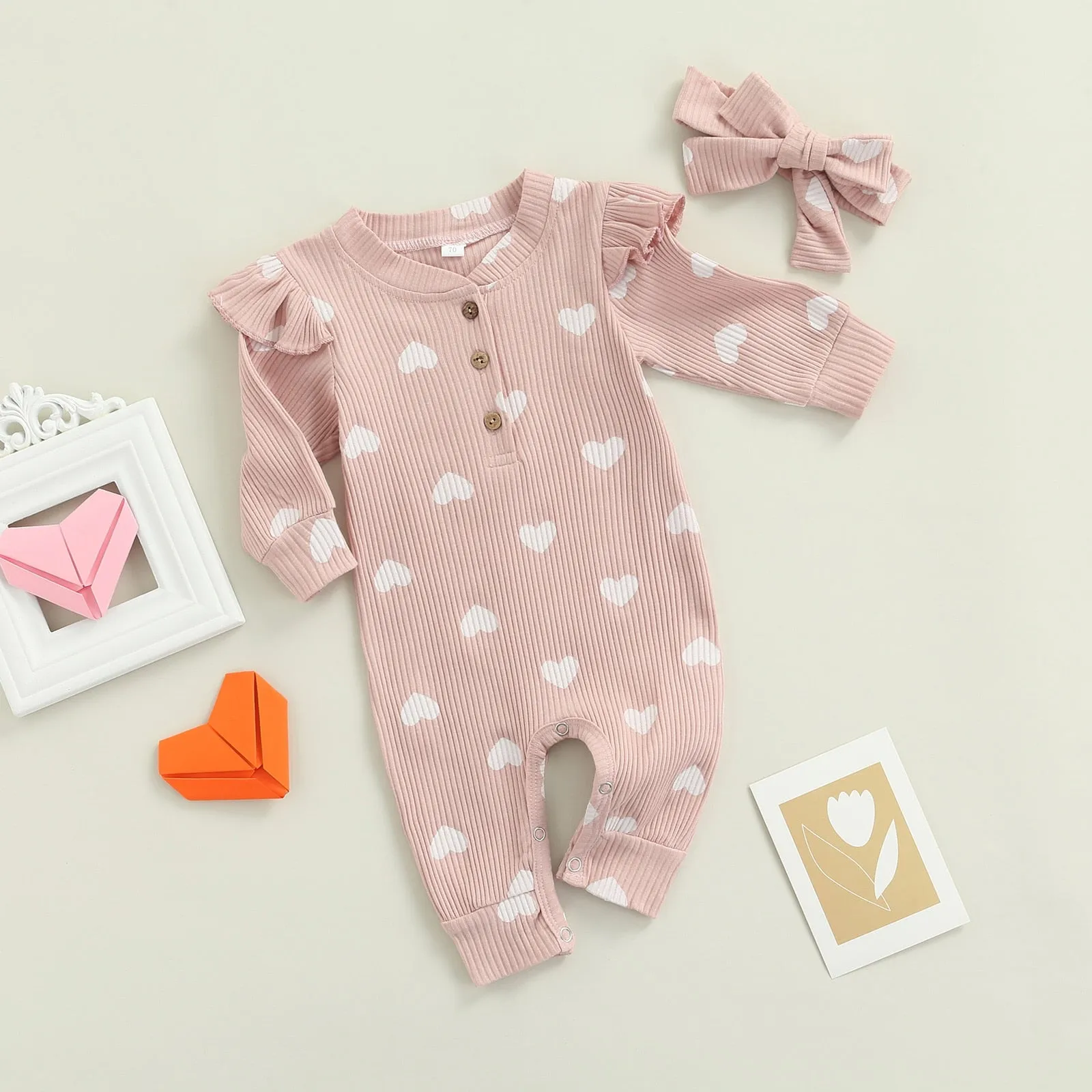 Loveheart - Baby Girl Bodysuit , Pink & White