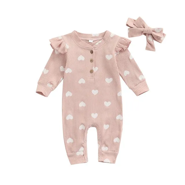 Loveheart - Baby Girl Bodysuit , Pink & White