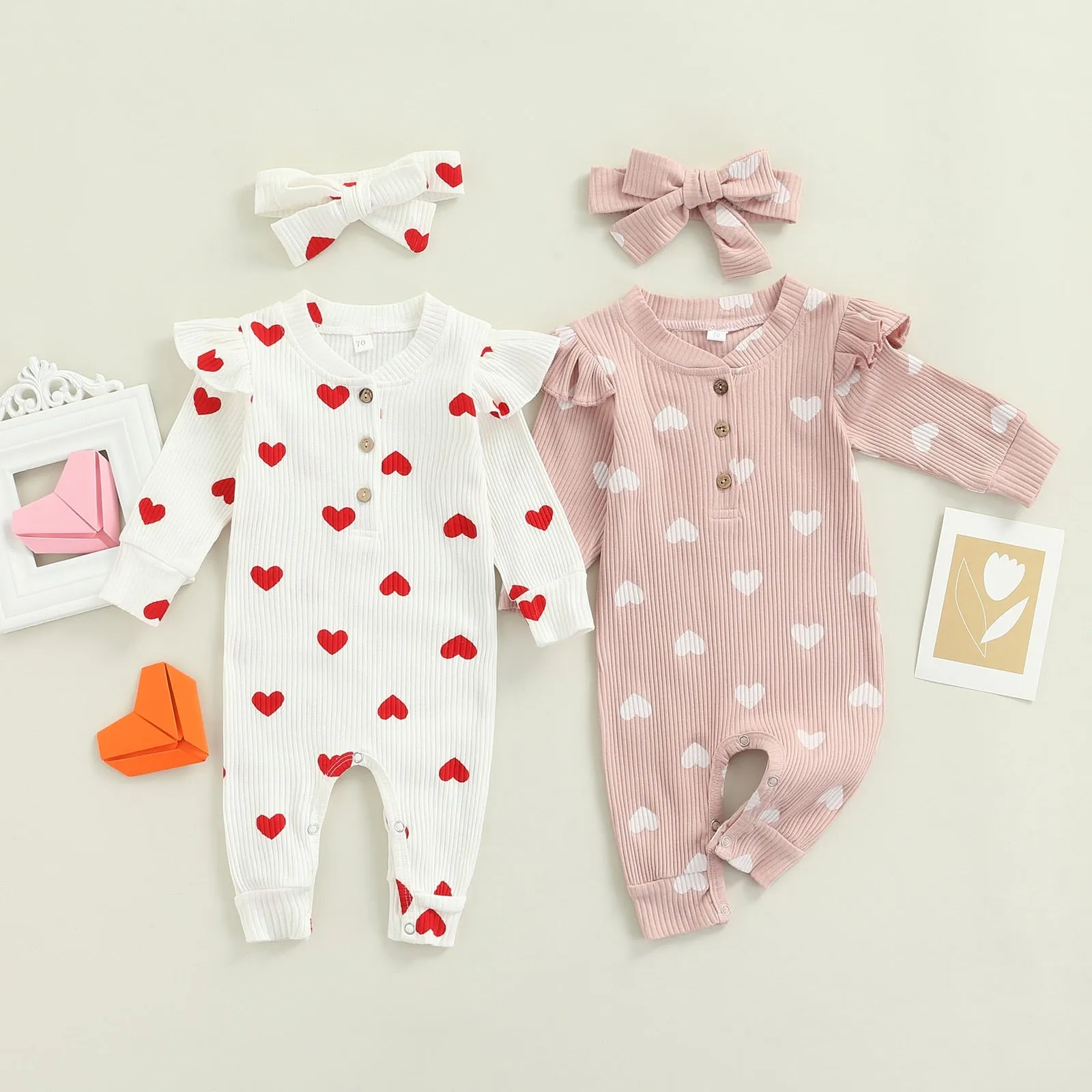 Loveheart - Baby Girl Bodysuit , Pink & White