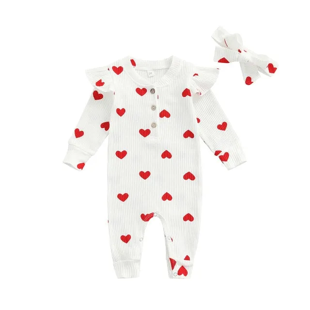 Loveheart - Baby Girls Bodysuit - White & Red