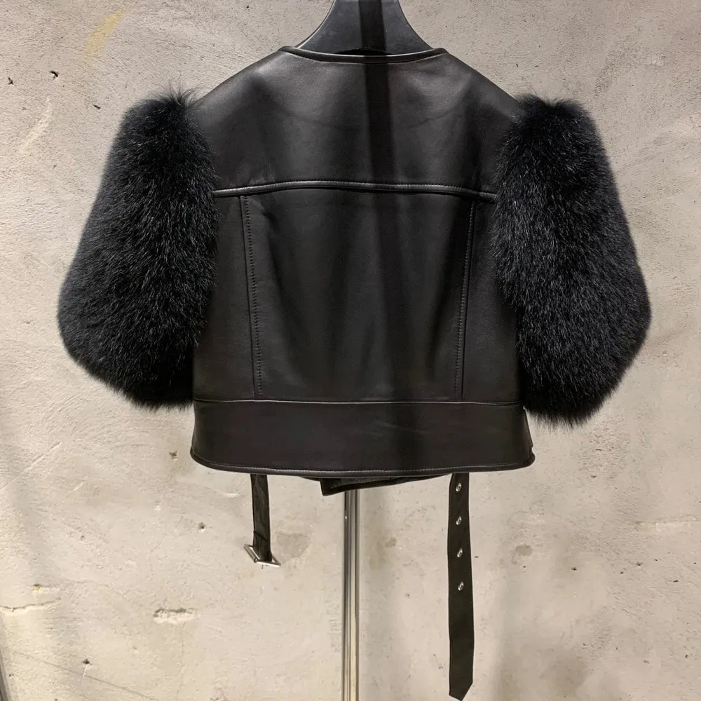 Luxe Leather Jacket - Fox Fur Sleeve