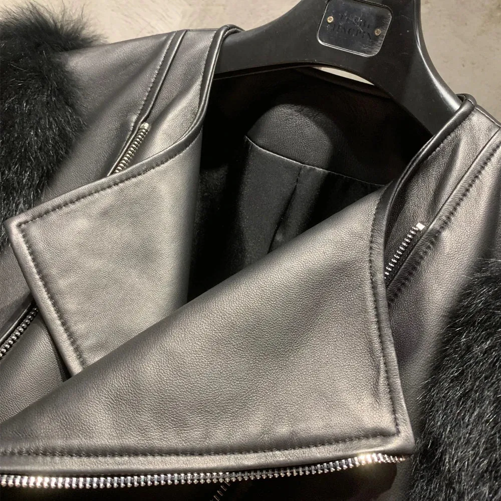 Luxe Leather Jacket - Fox Fur Sleeve