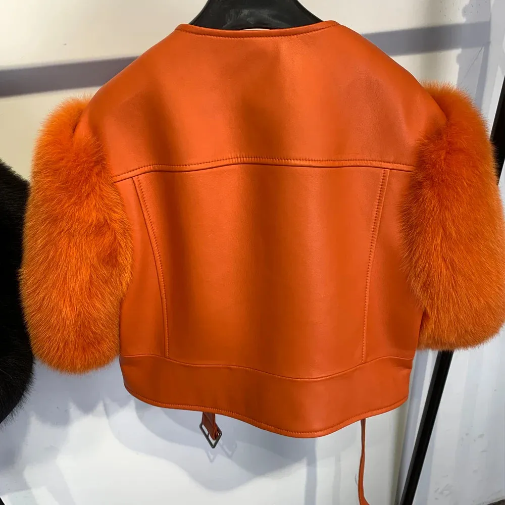 Luxe Leather Jacket - Fox Fur Sleeve