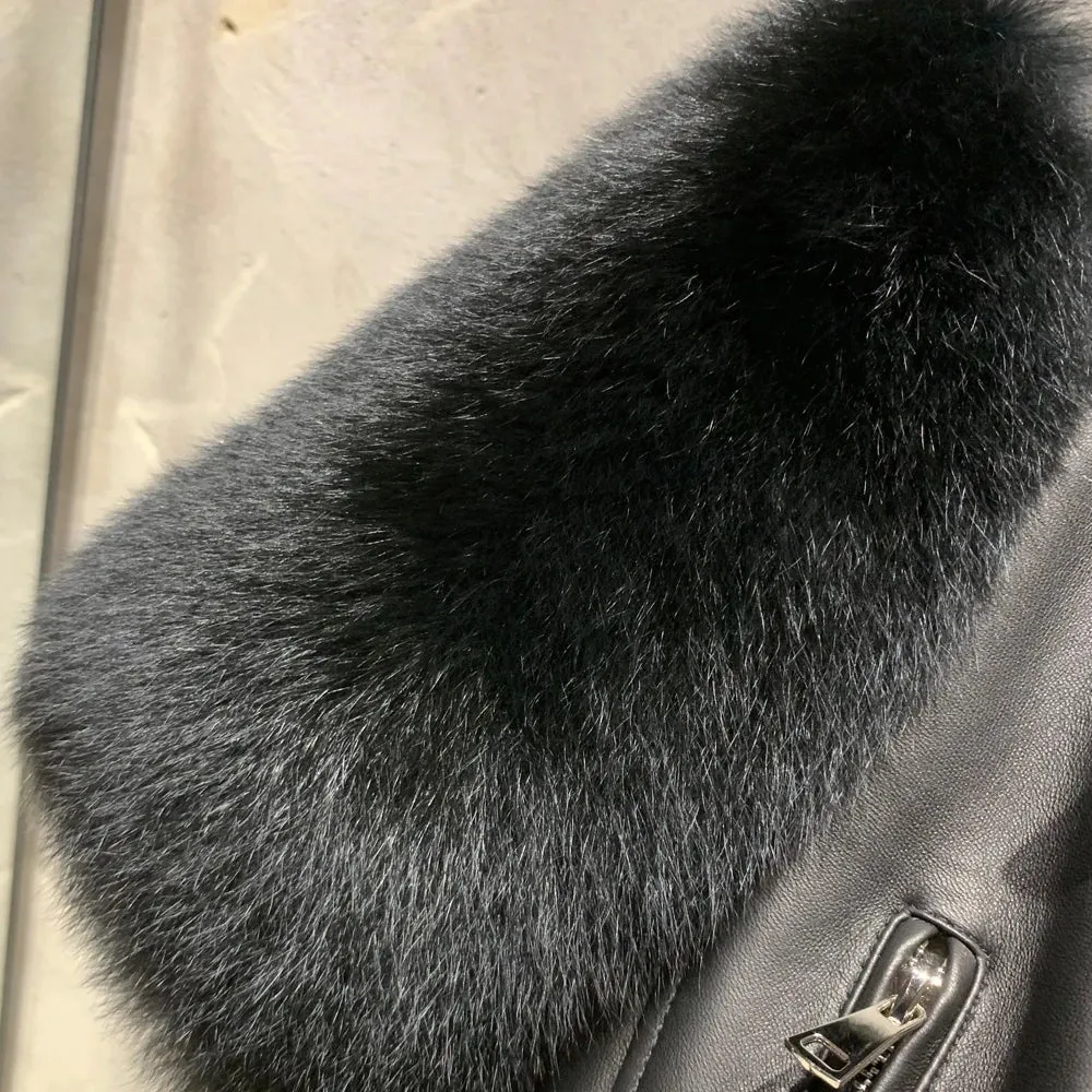 Luxe Leather Jacket - Fox Fur Sleeve