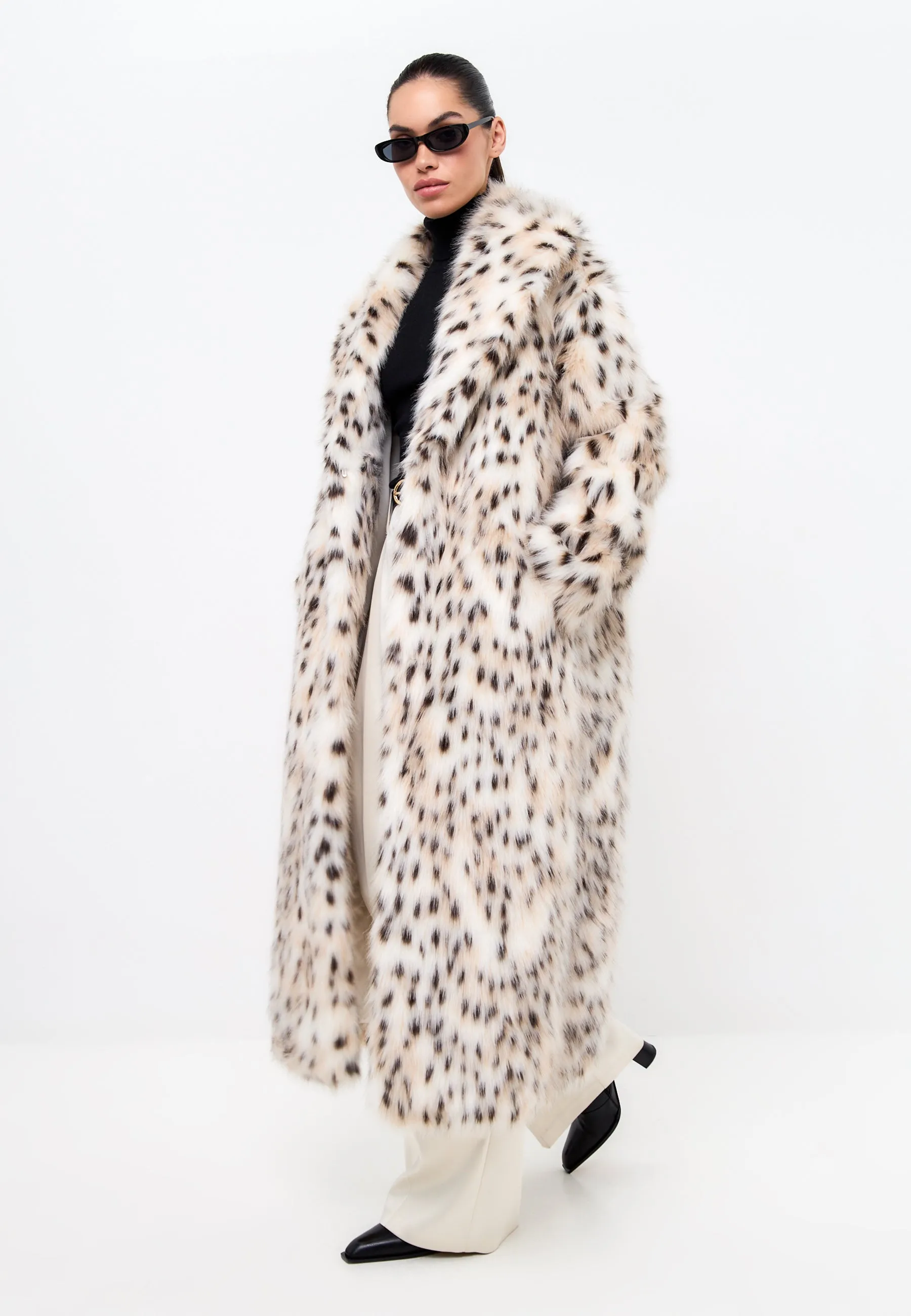 Luxe Spotted Faux Long Coat