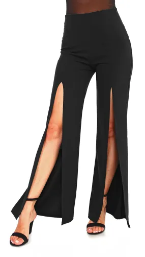 Mariella High Slit High Waist Pants Black