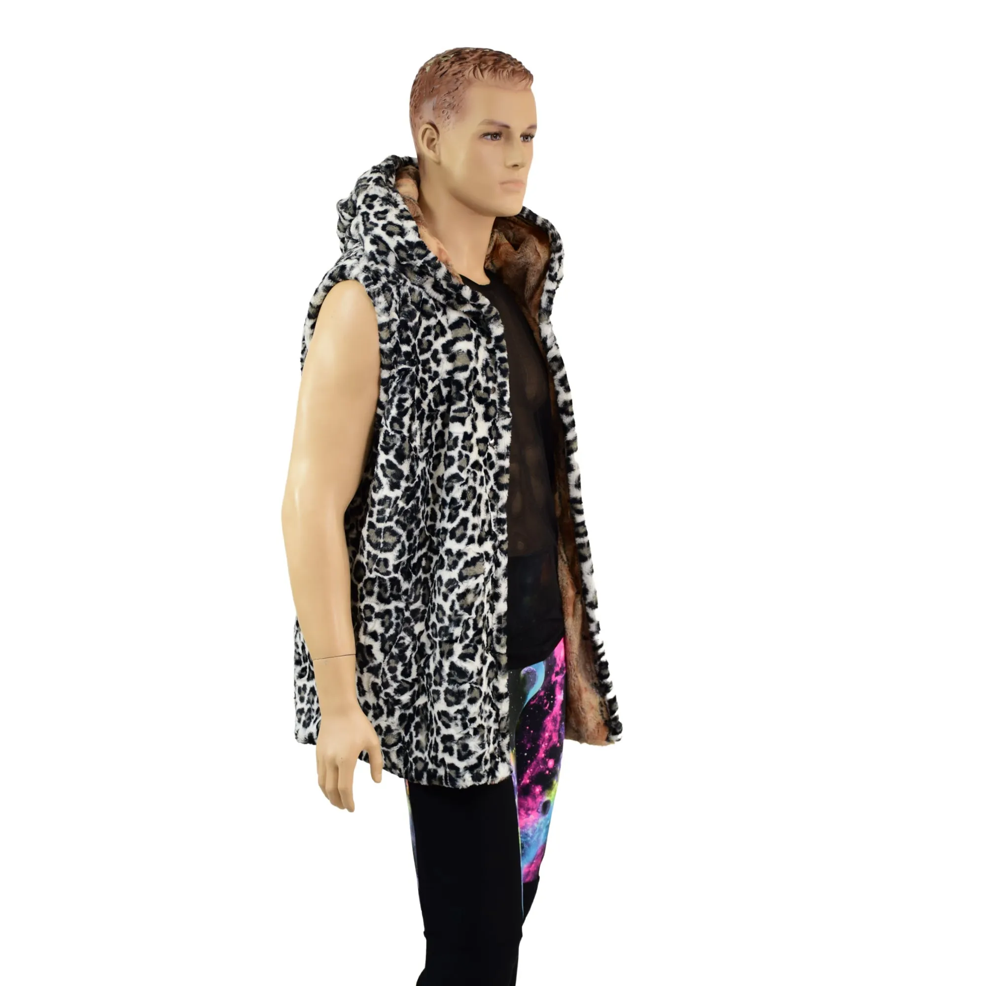 Mens Double Minky Snap Front Hooded Vest