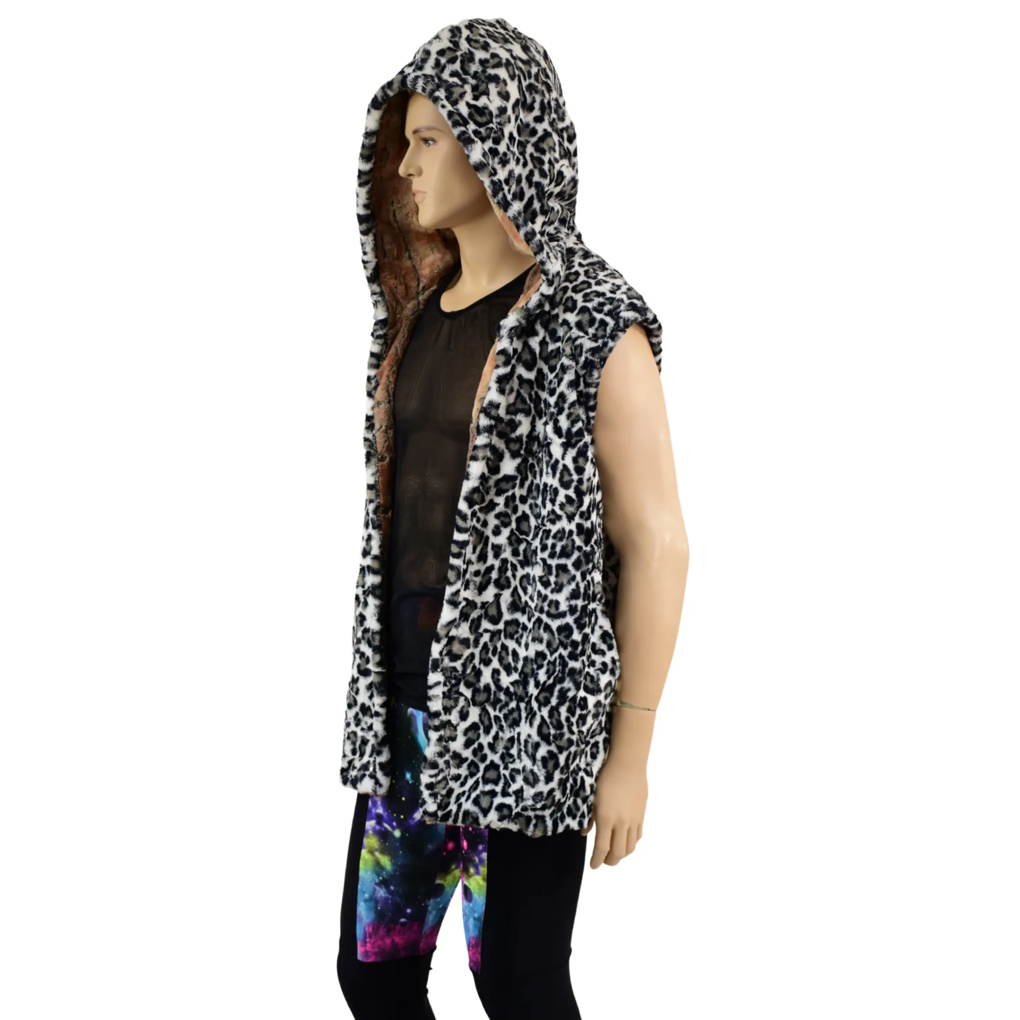 Mens Double Minky Snap Front Hooded Vest