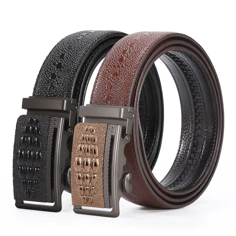 Men's Formal Crocodile Pattern Automatic Buckle Leather Belt