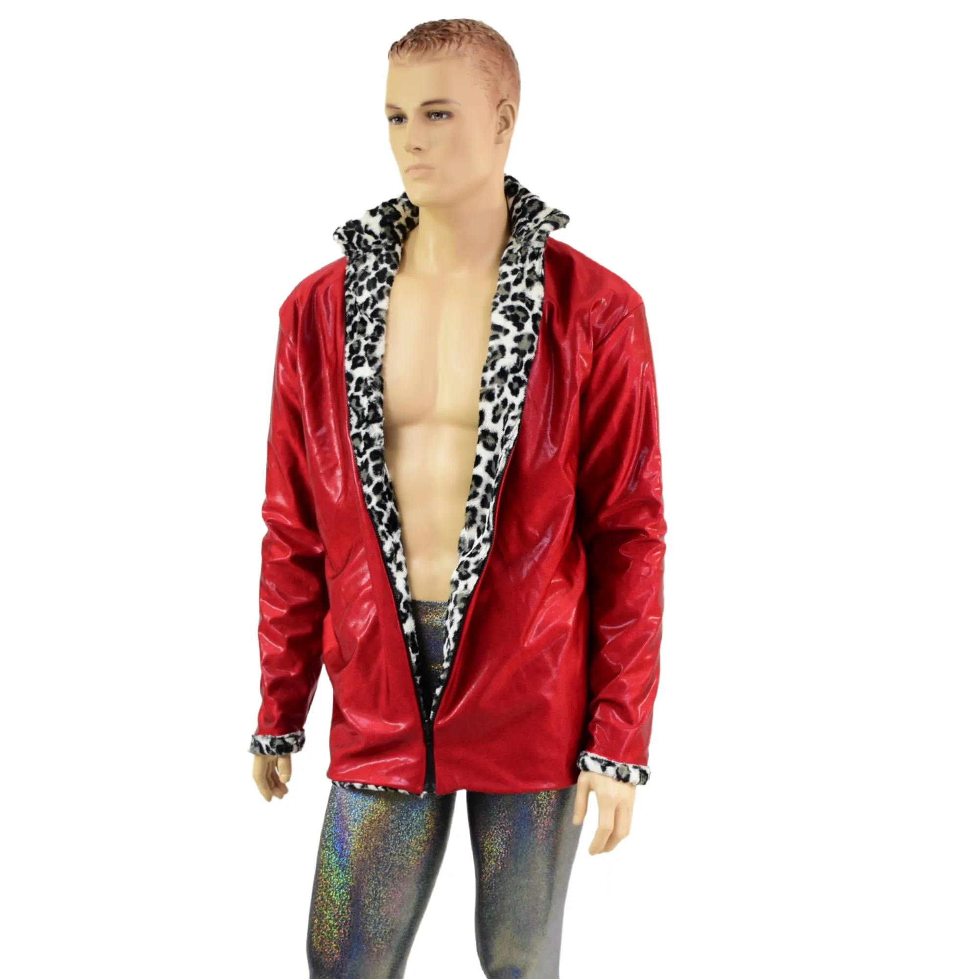 Mens Minky Faux Fur Reversible Collared Jacket