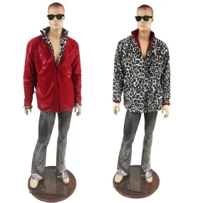 Mens Minky Faux Fur Reversible Collared Jacket