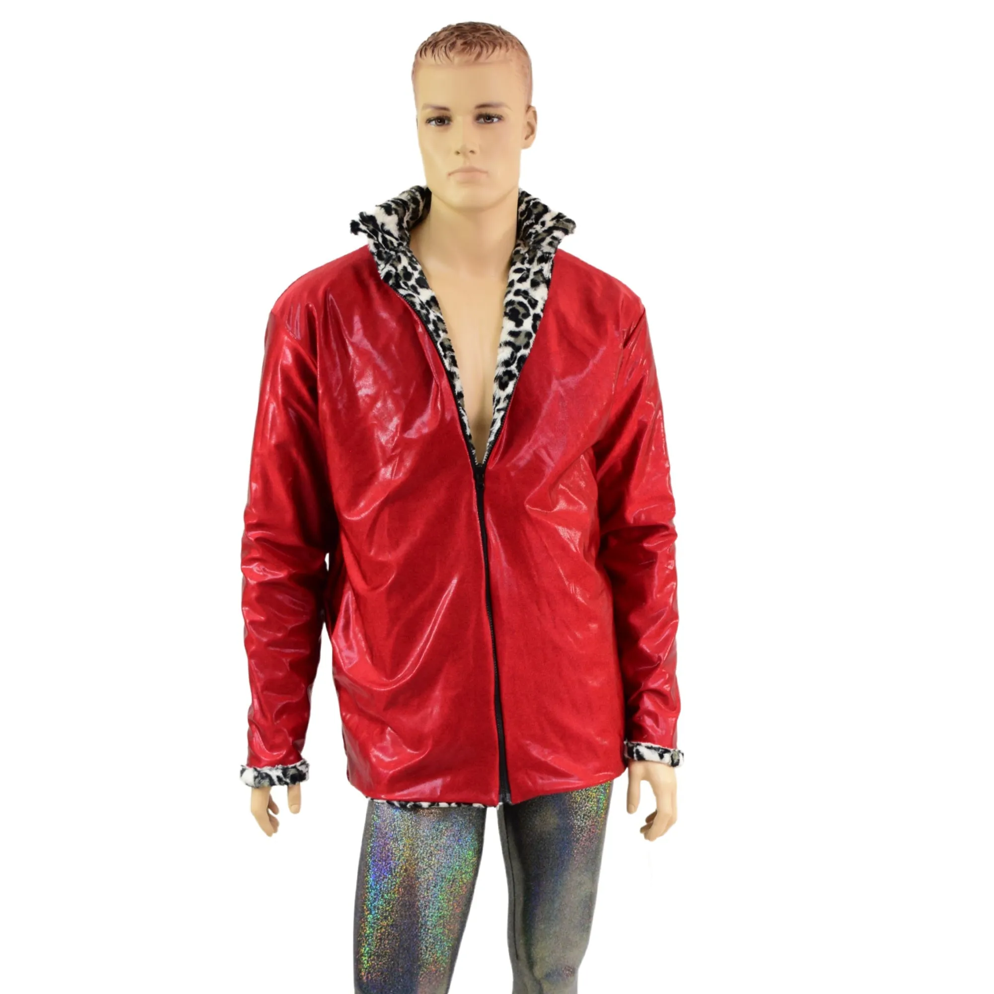 Mens Minky Faux Fur Reversible Collared Jacket